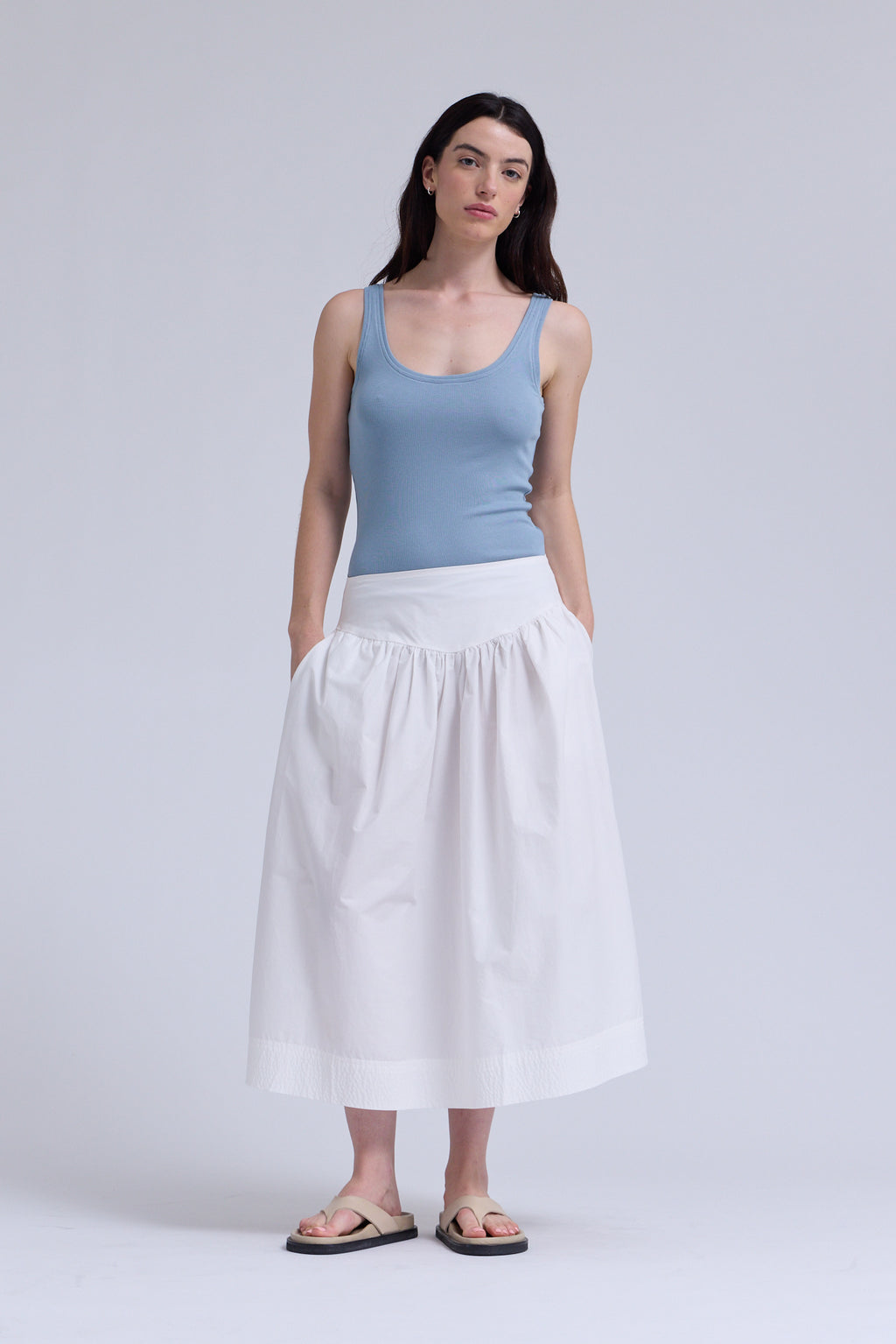 Gathered Poplin Skirt in Off White