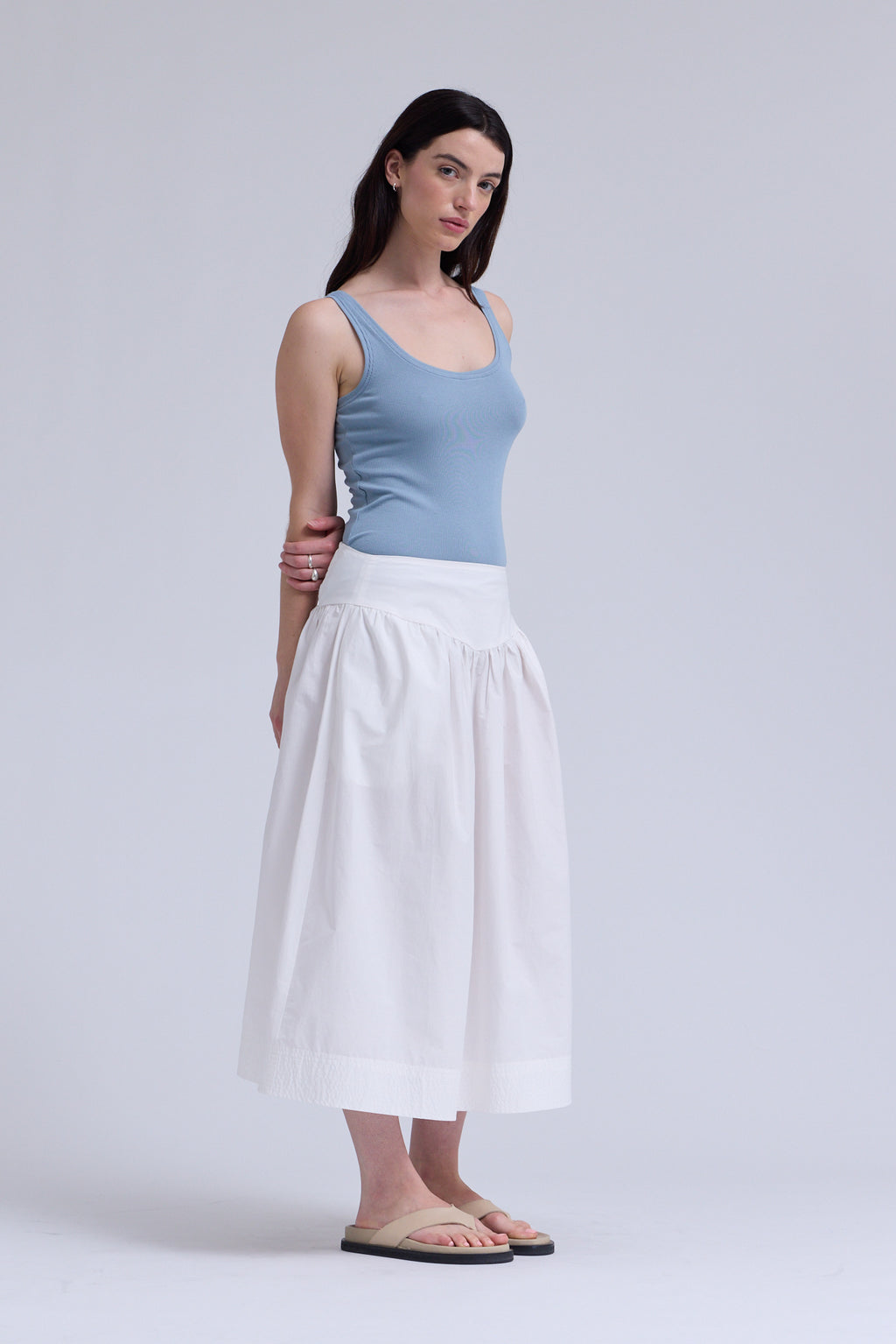 Gathered Poplin Skirt in Off White