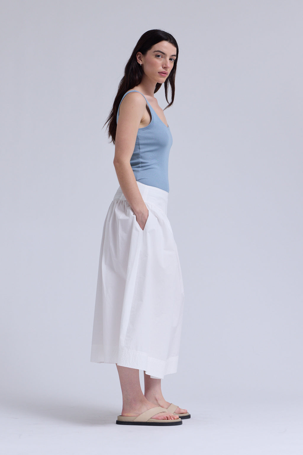 Gathered Poplin Skirt in Off White