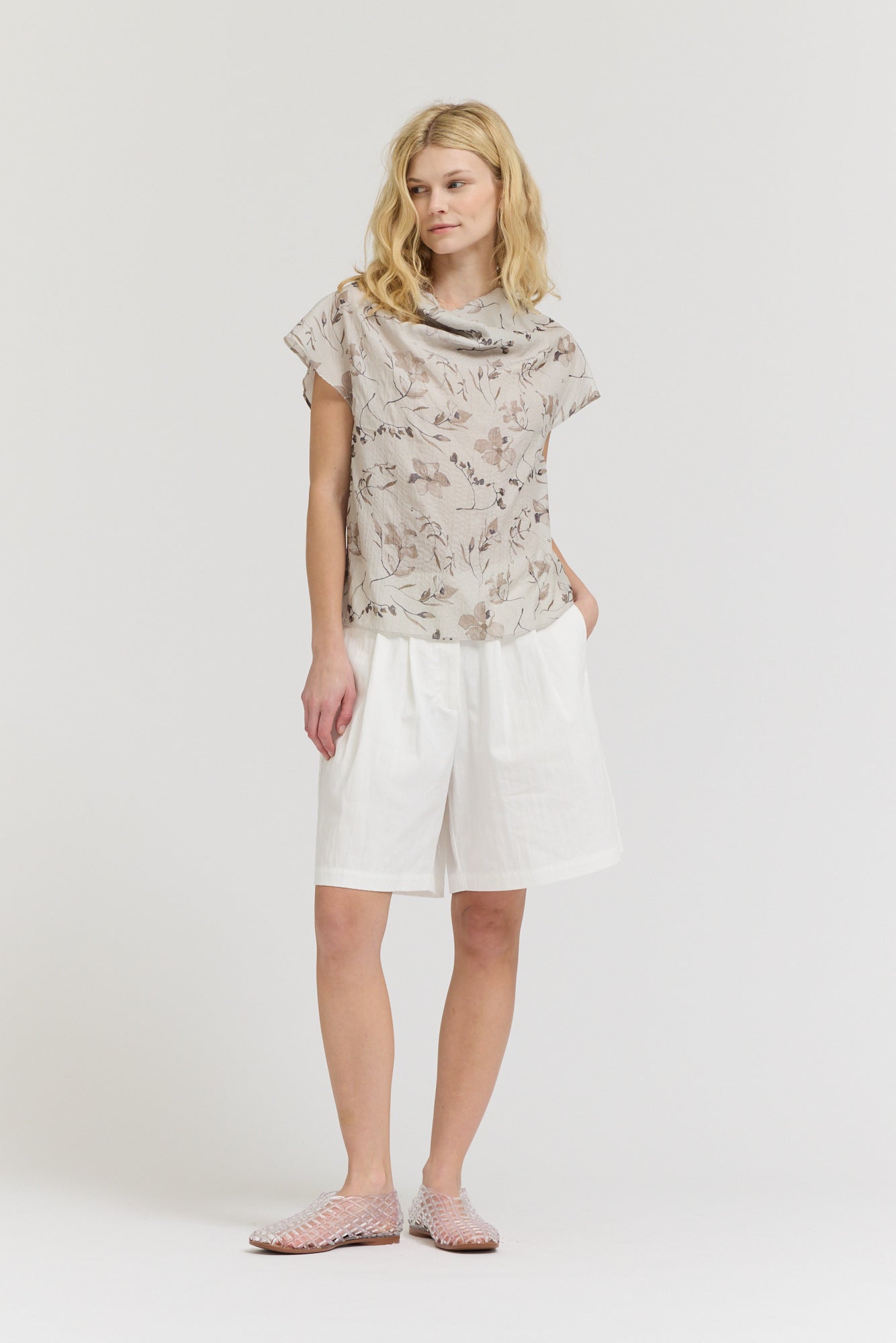 Cowl Neck Cap Sleeve Top