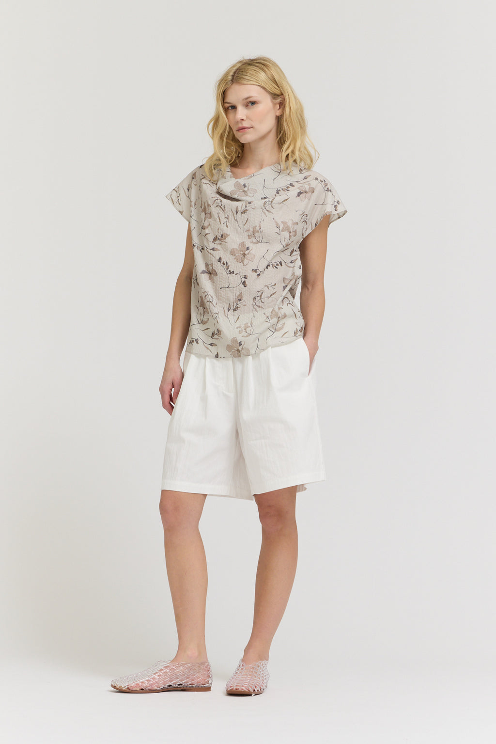 Cowl Neck Cap Sleeve Top