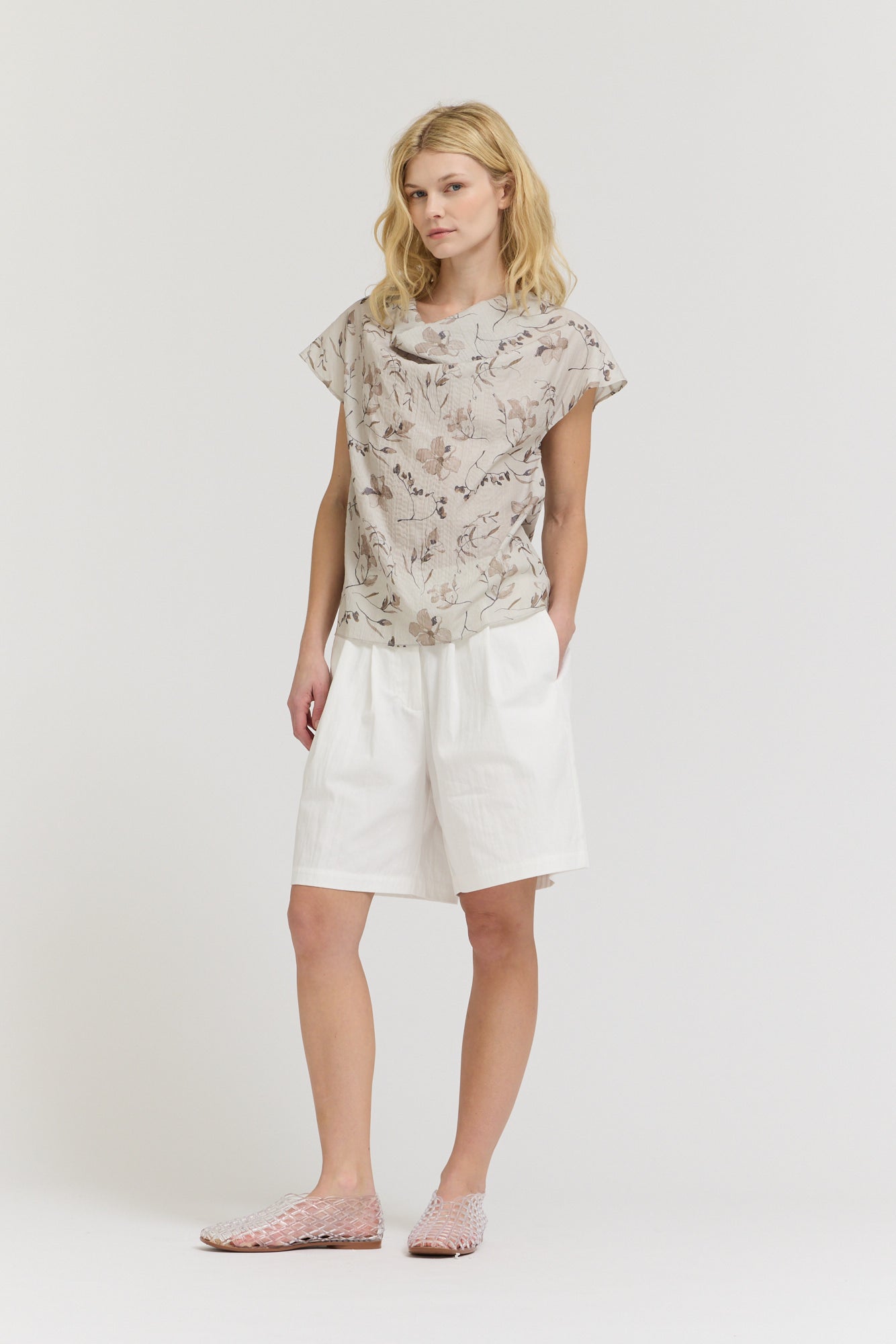 Cowl Neck Cap Sleeve Top