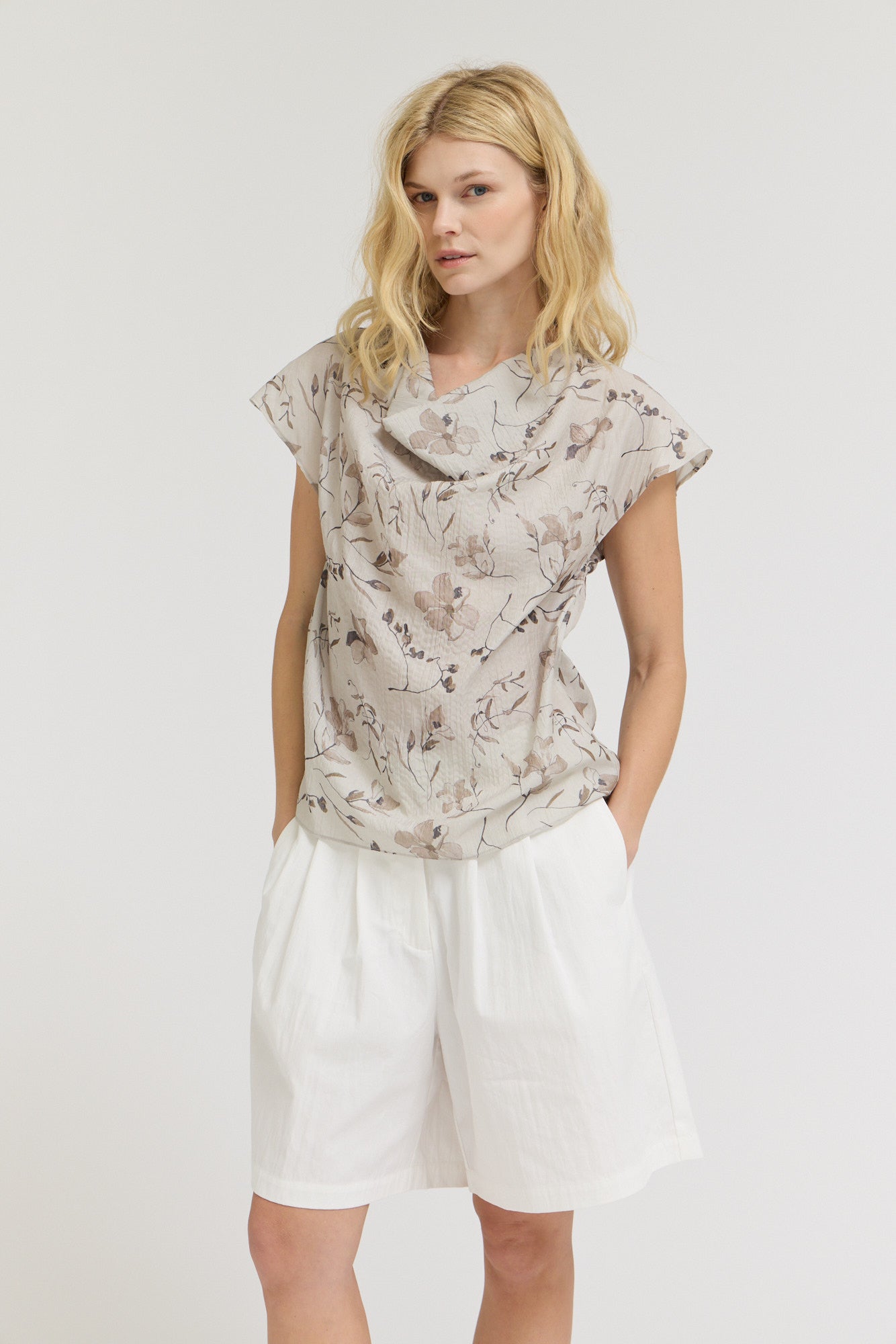 Cowl Neck Cap Sleeve Top
