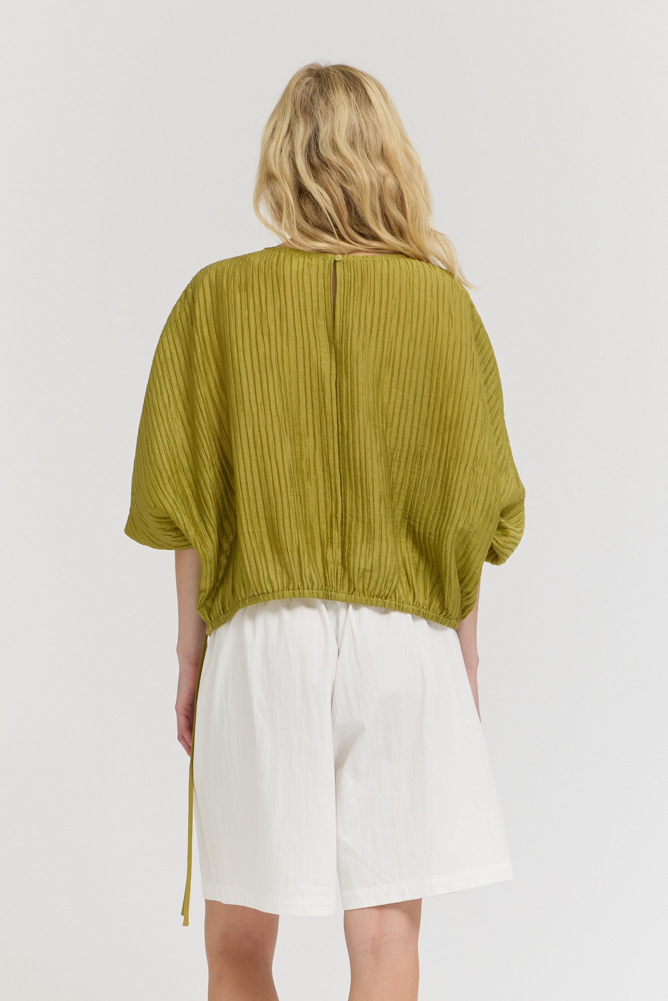 Shirred Sleeve Tencel Blouse in Chartreuse