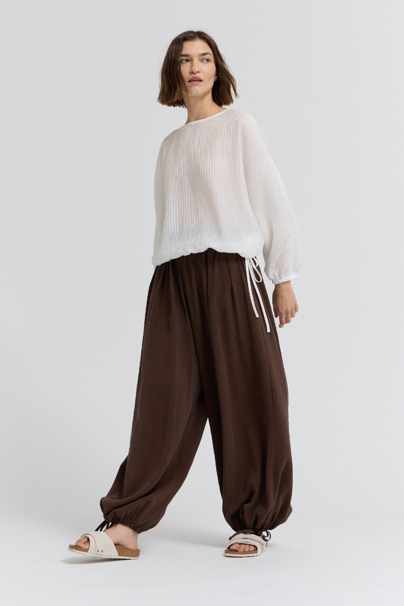 Shirred Sleeve Tencel Blouse in Off White