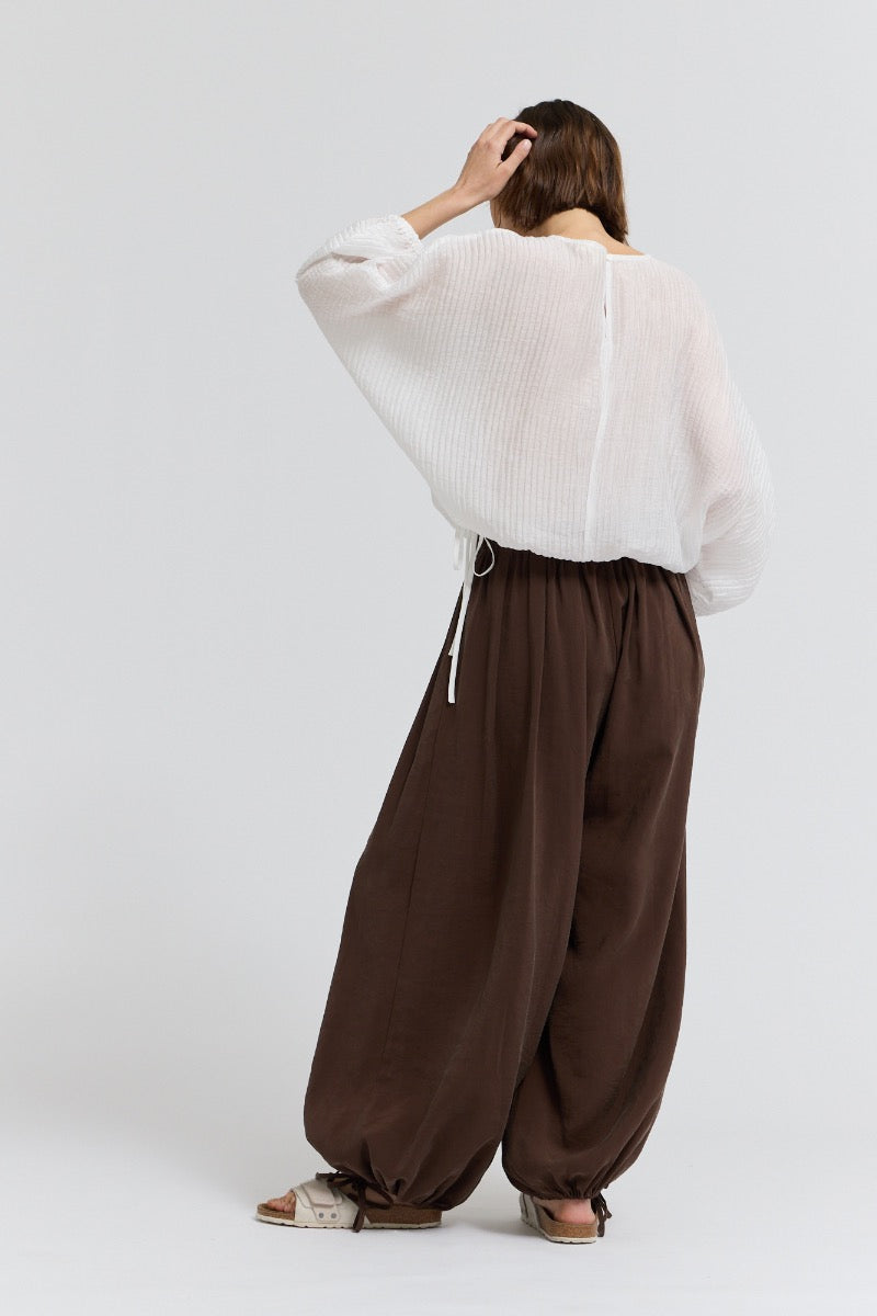 Shirred Sleeve Tencel Blouse in Off White