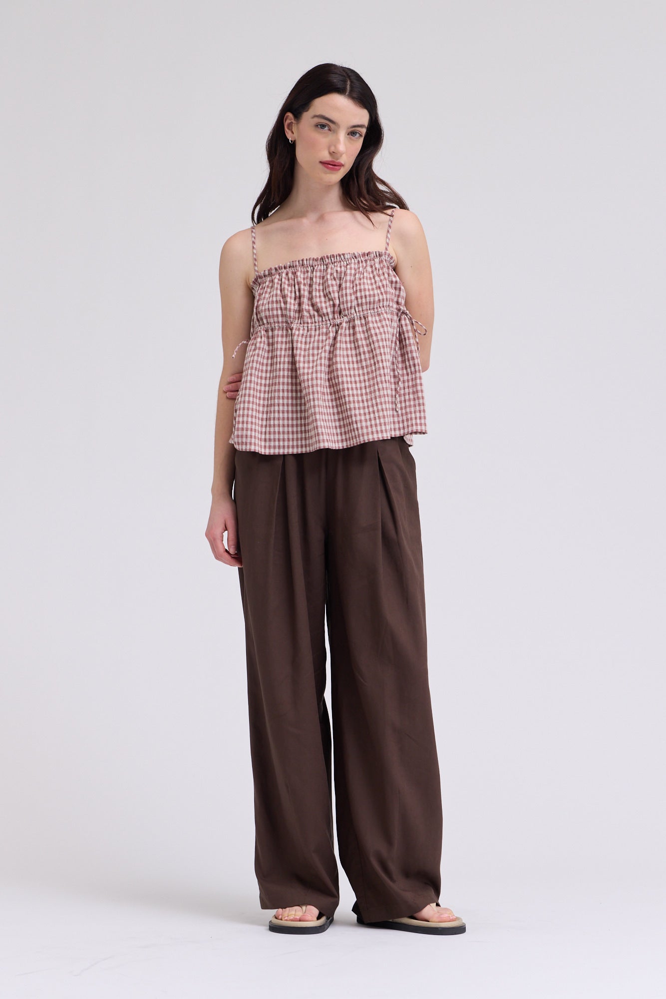 Crop Shirred Bust Tank Top in Dusty Rose
