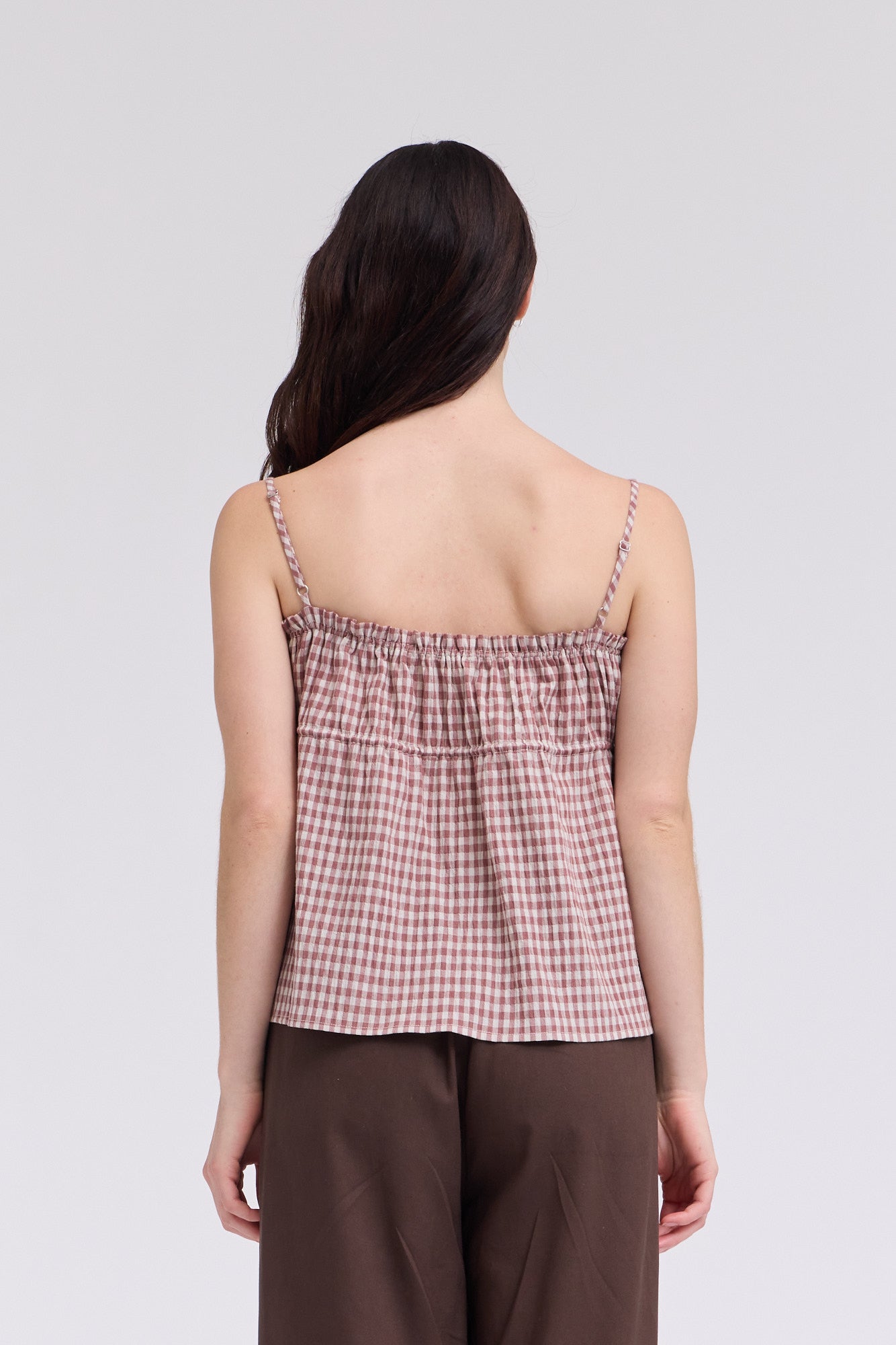 Crop Shirred Bust Tank Top in Dusty Rose