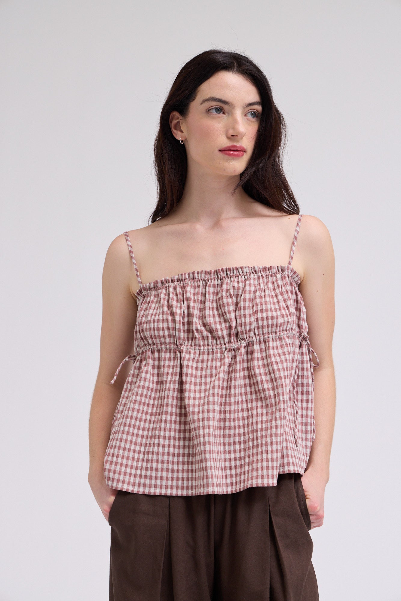Crop Shirred Bust Tank Top in Dusty Rose
