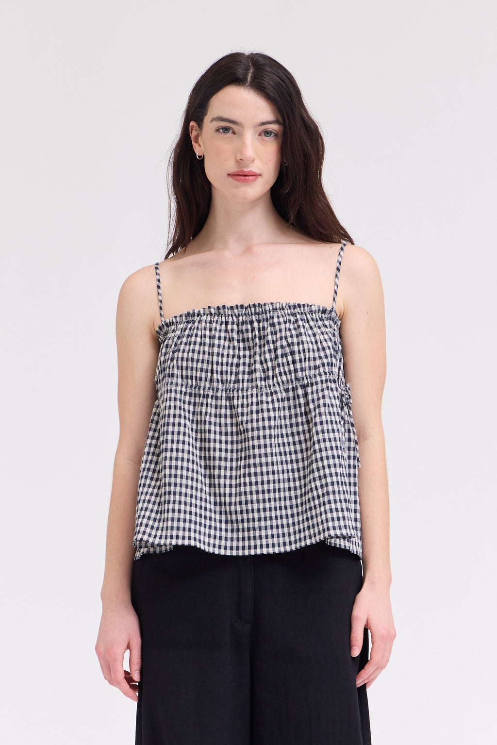 Crop Shirred Bust Tank Top in Midnight