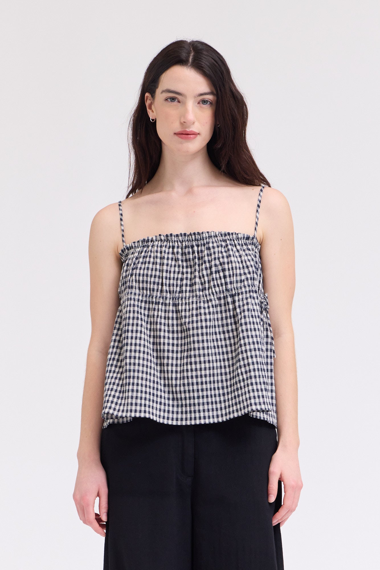 Crop Shirred Bust Tank Top in Midnight