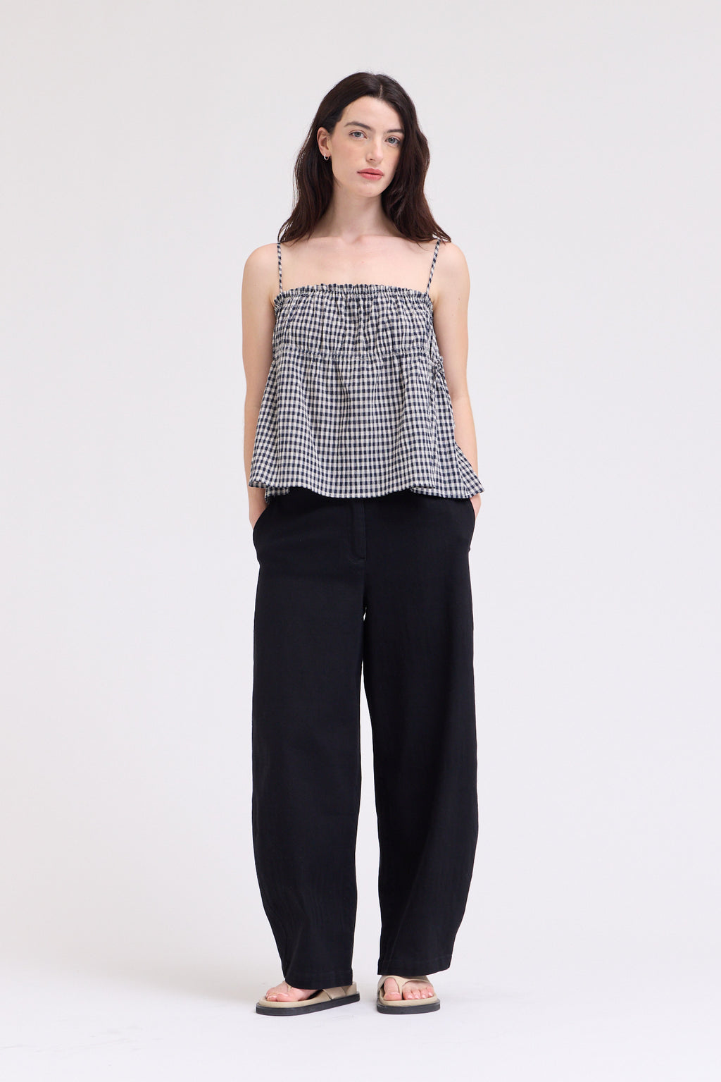 Crop Shirred Bust Tank Top in Midnight