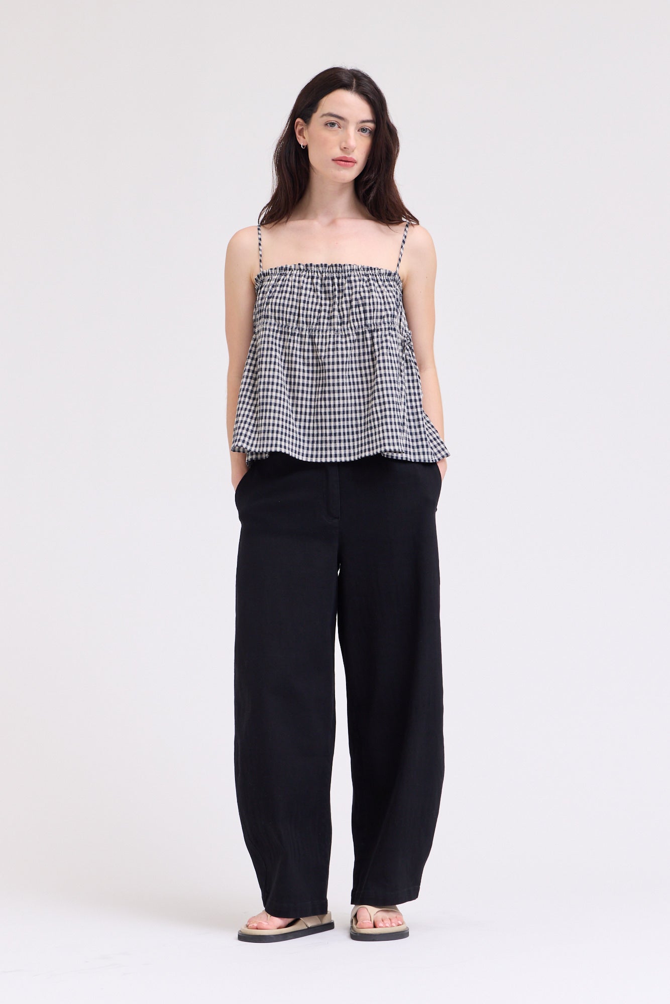 Crop Shirred Bust Tank Top in Midnight