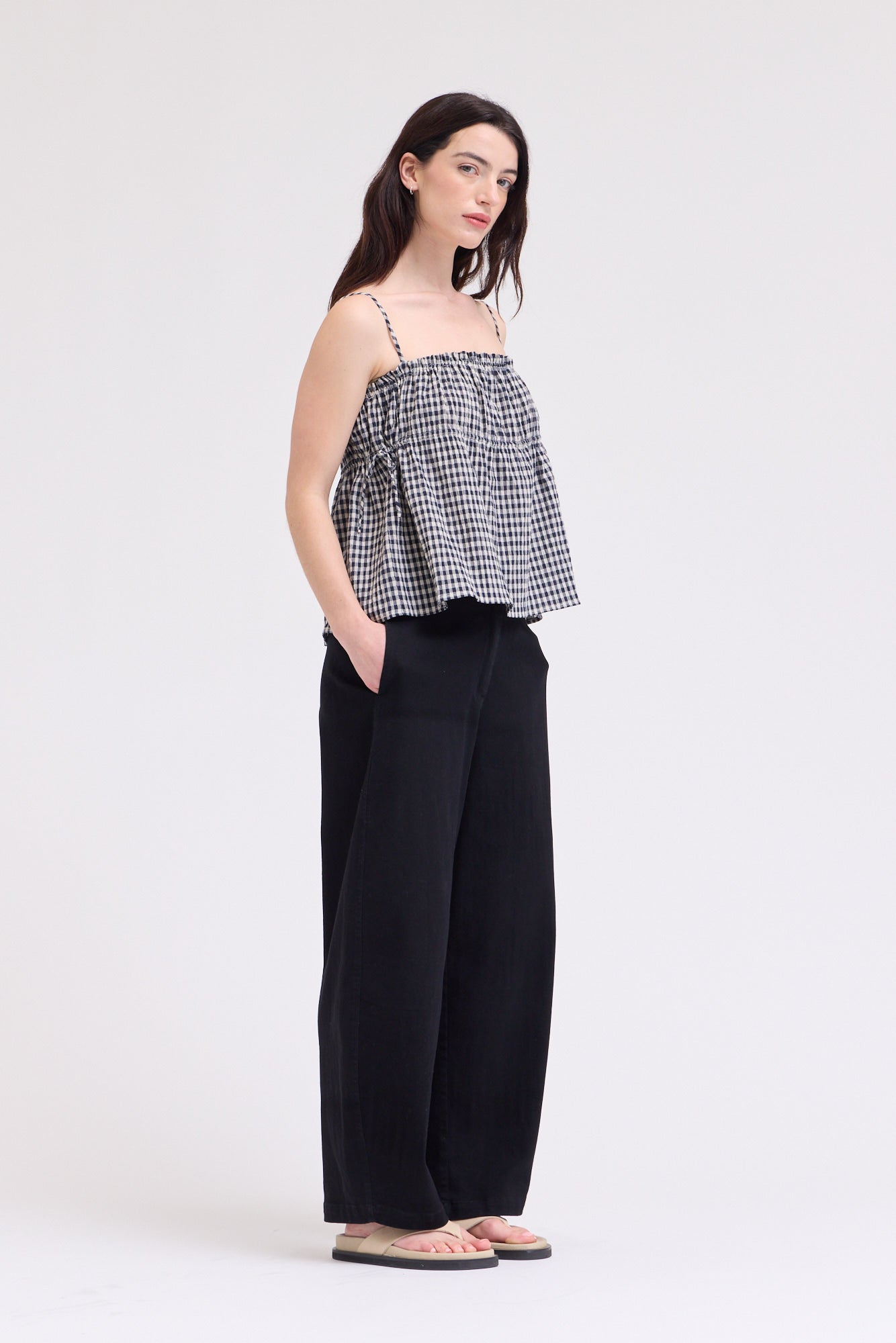 Crop Shirred Bust Tank Top in Midnight