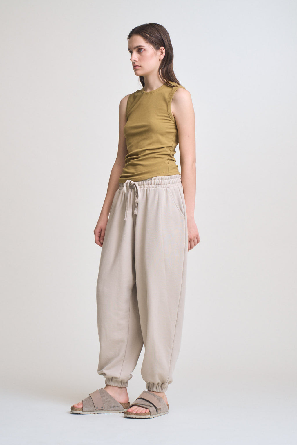 Wide Shoulder Tank in Moss