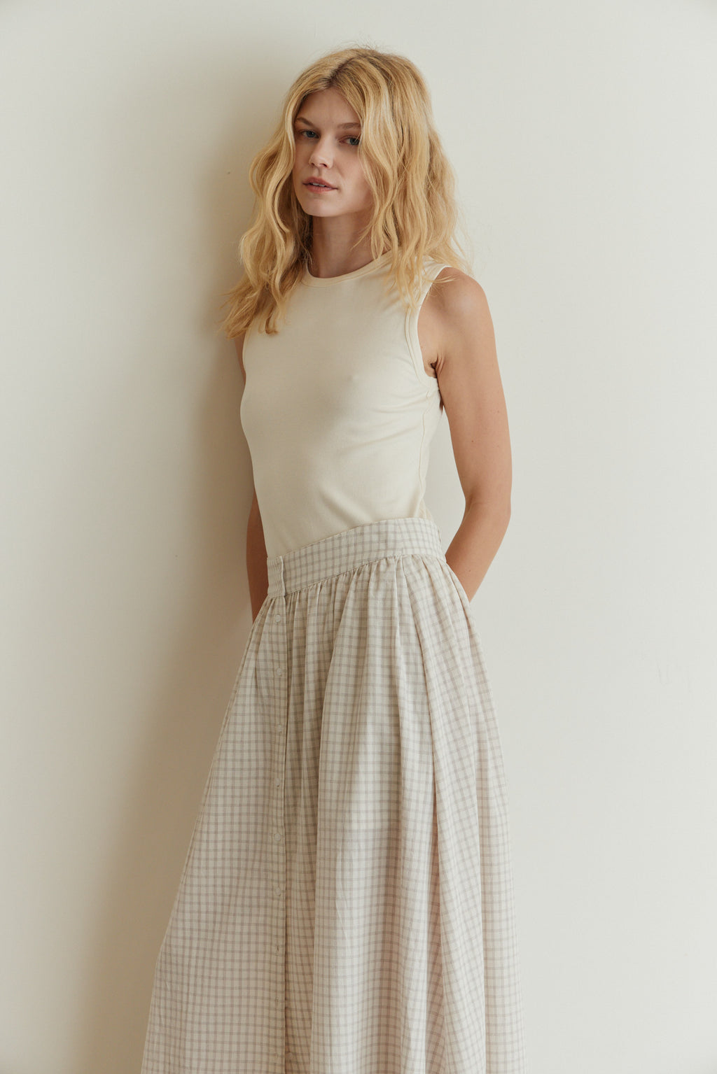 Plaid Button Down Skirt in Light Tobacco