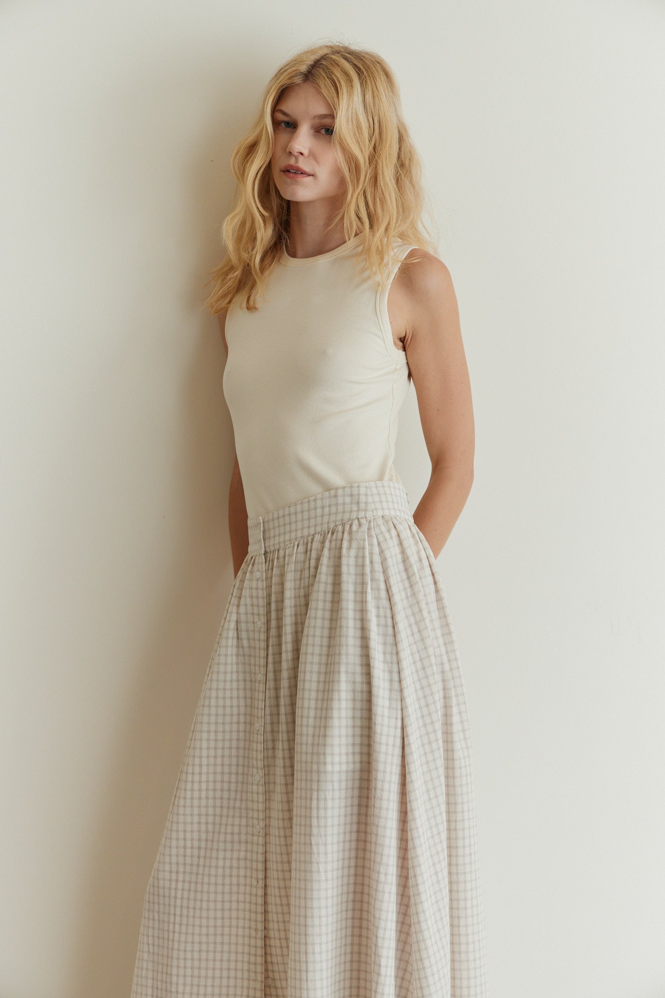 Plaid Button Down Skirt in Light Tobacco