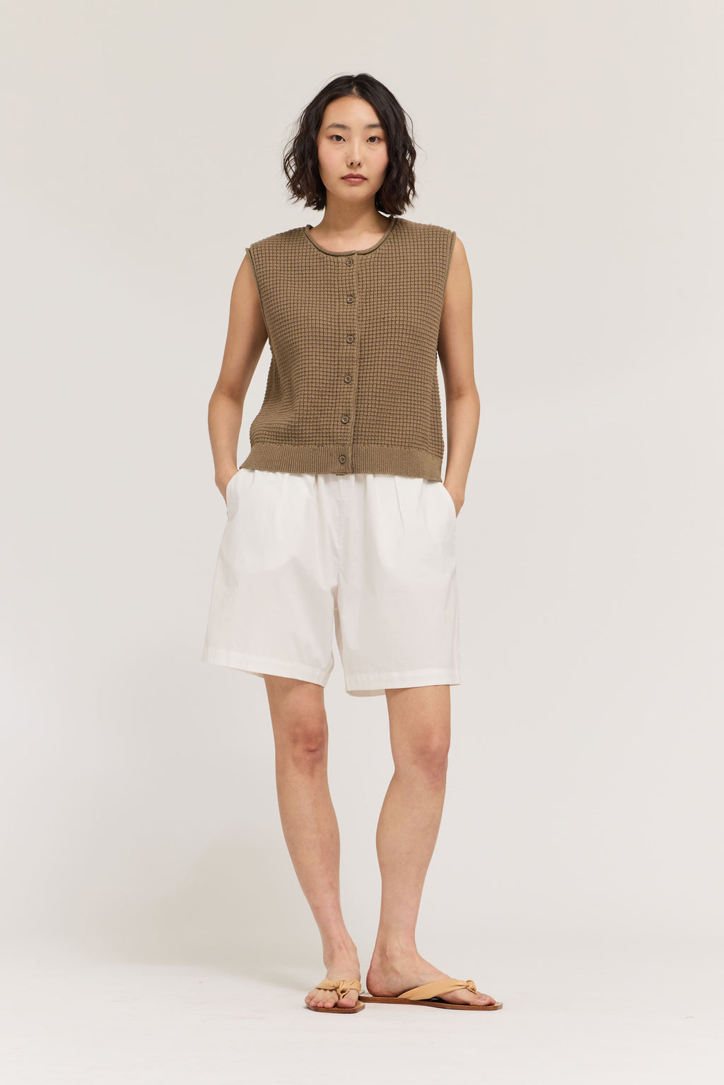 Check Texture Knit Vest in Dry Herb