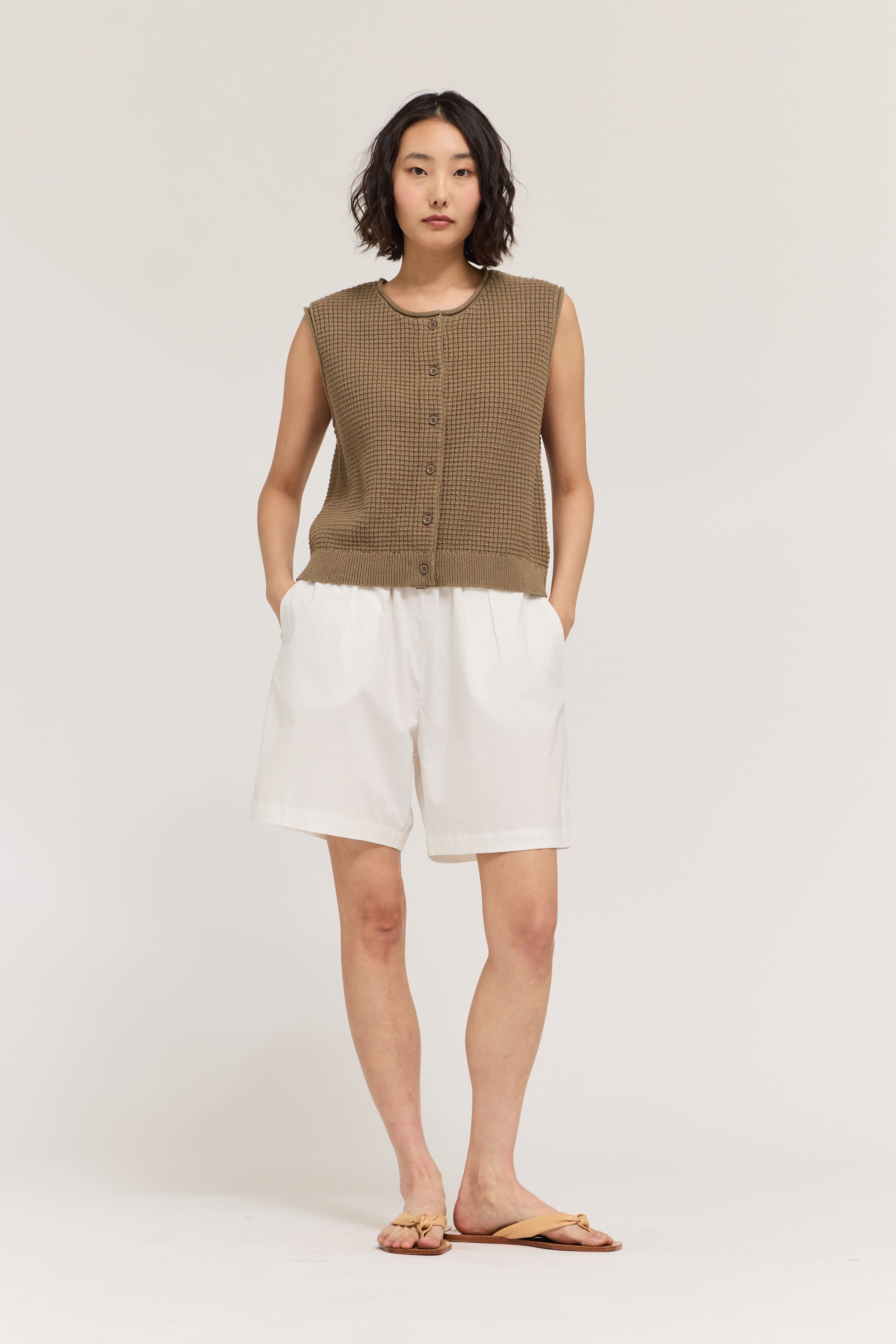 Check Texture Knit Vest in Dry Herb