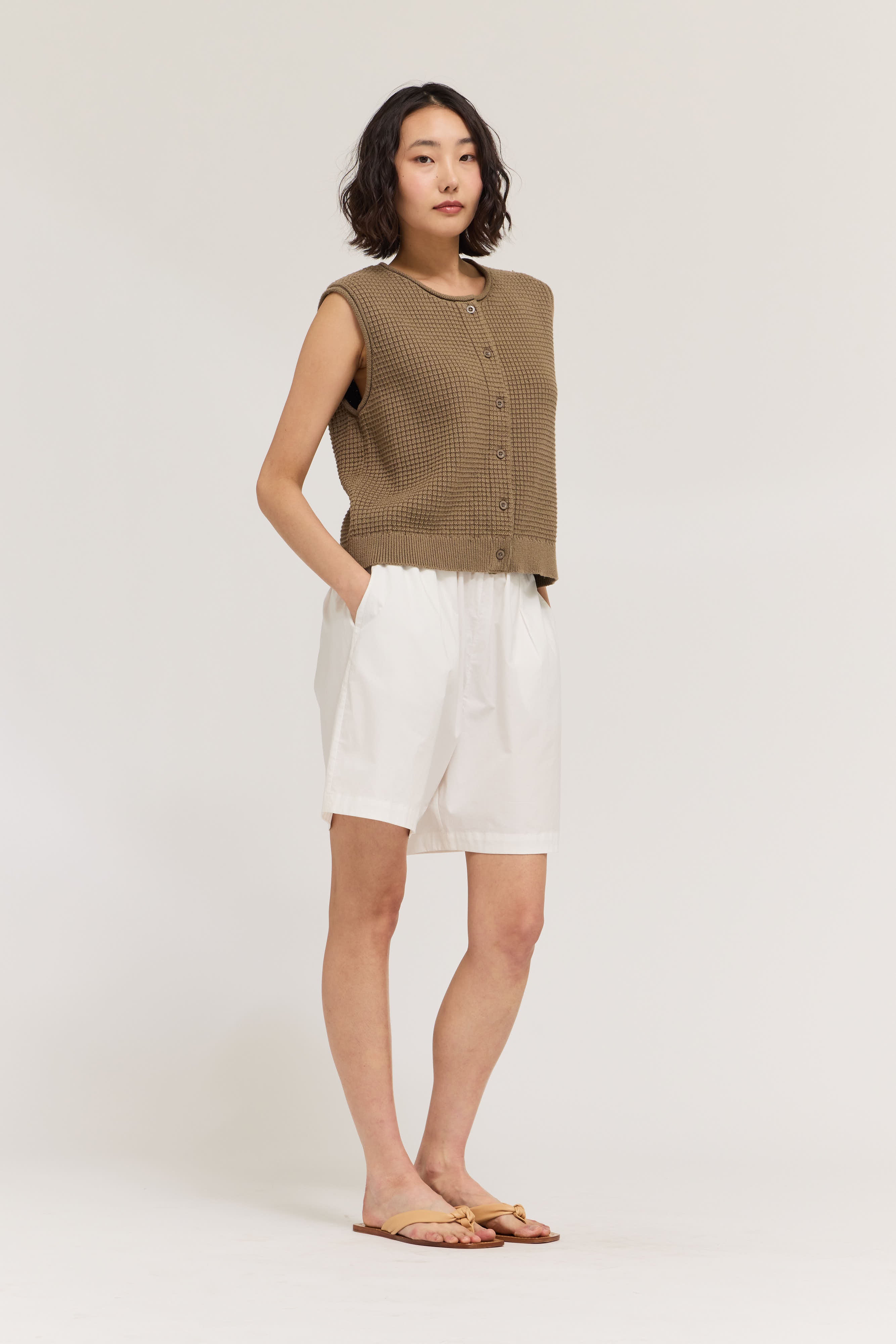 Check Texture Knit Vest in Dry Herb