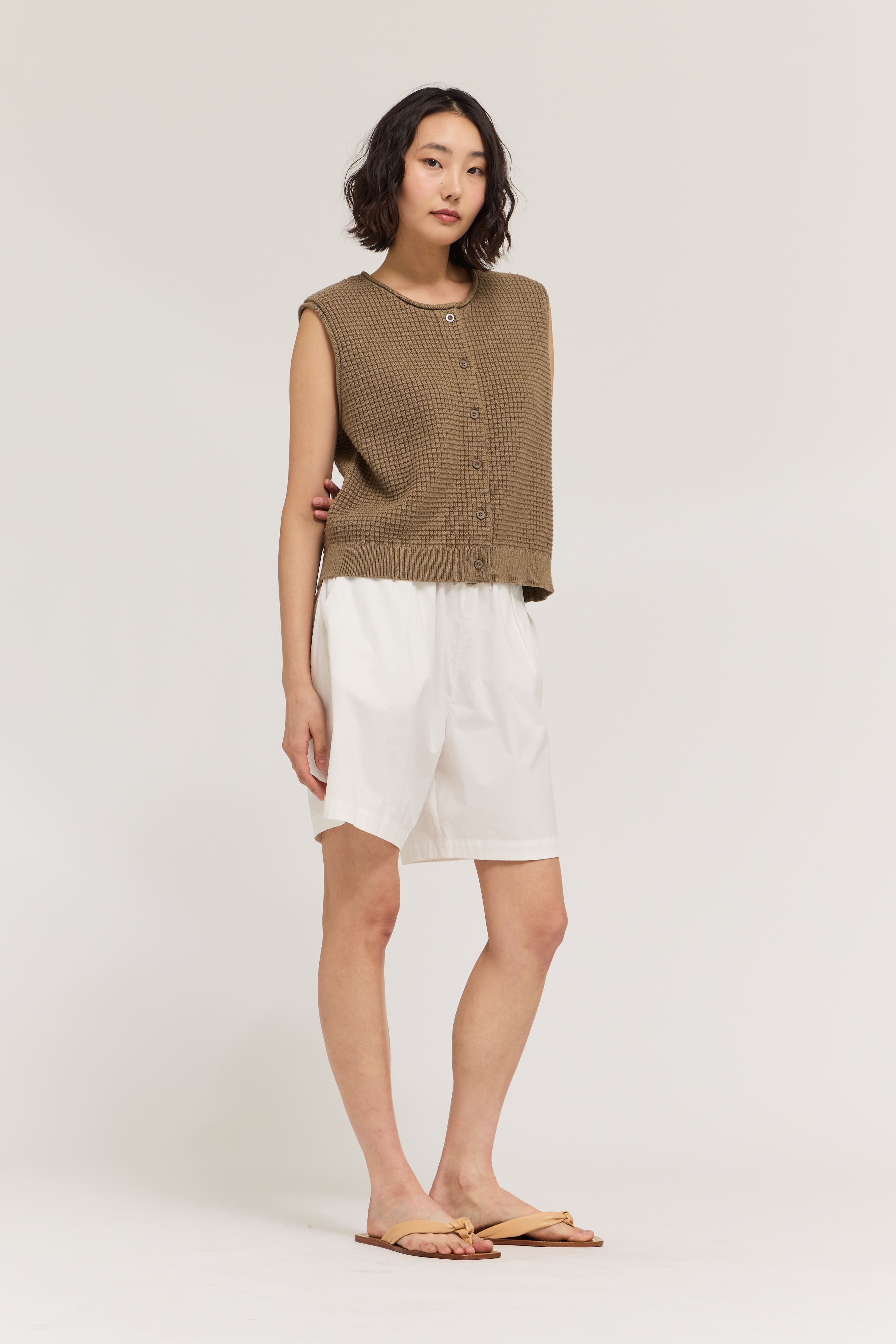 Check Texture Knit Vest in Dry Herb