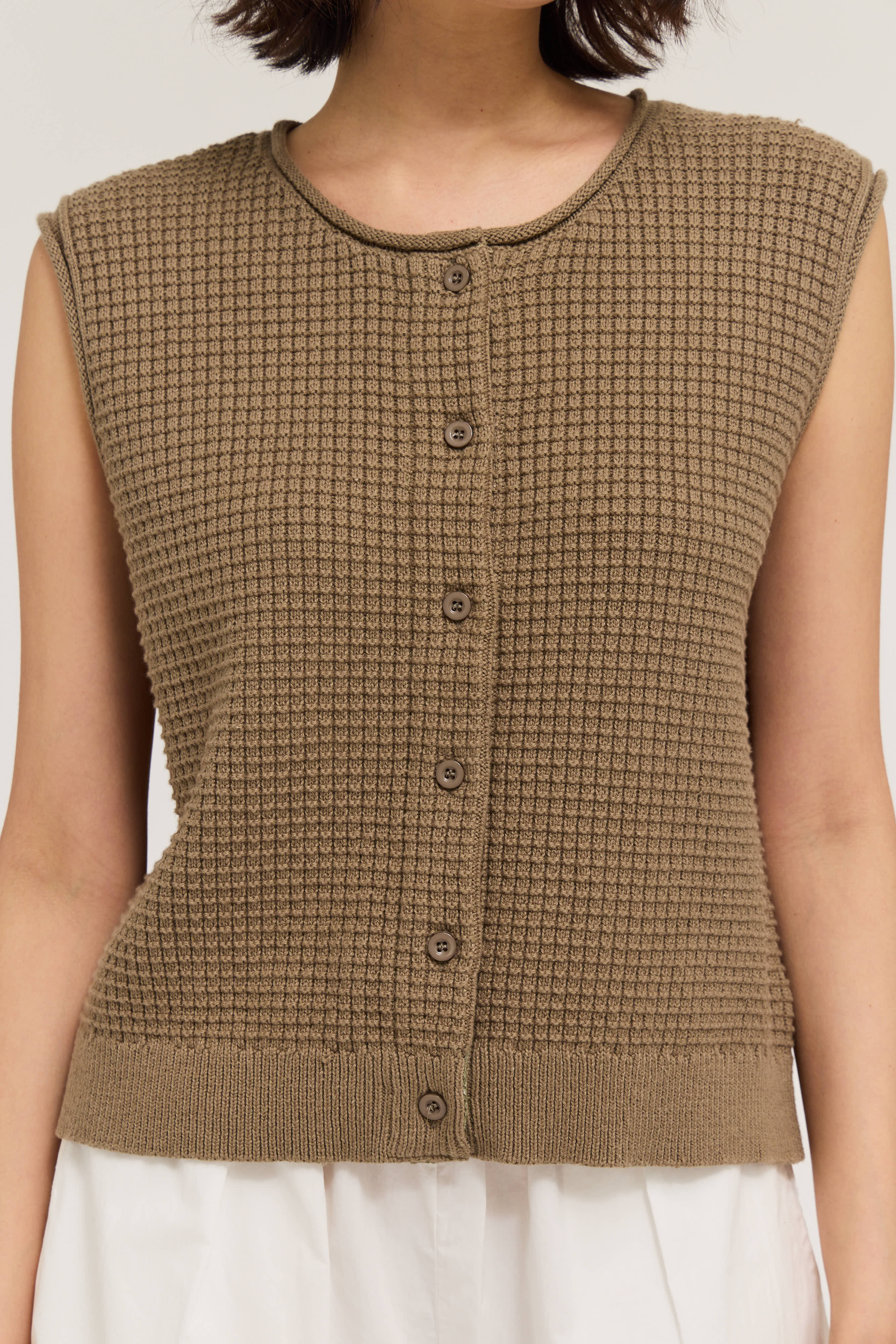 Check Texture Knit Vest in Dry Herb