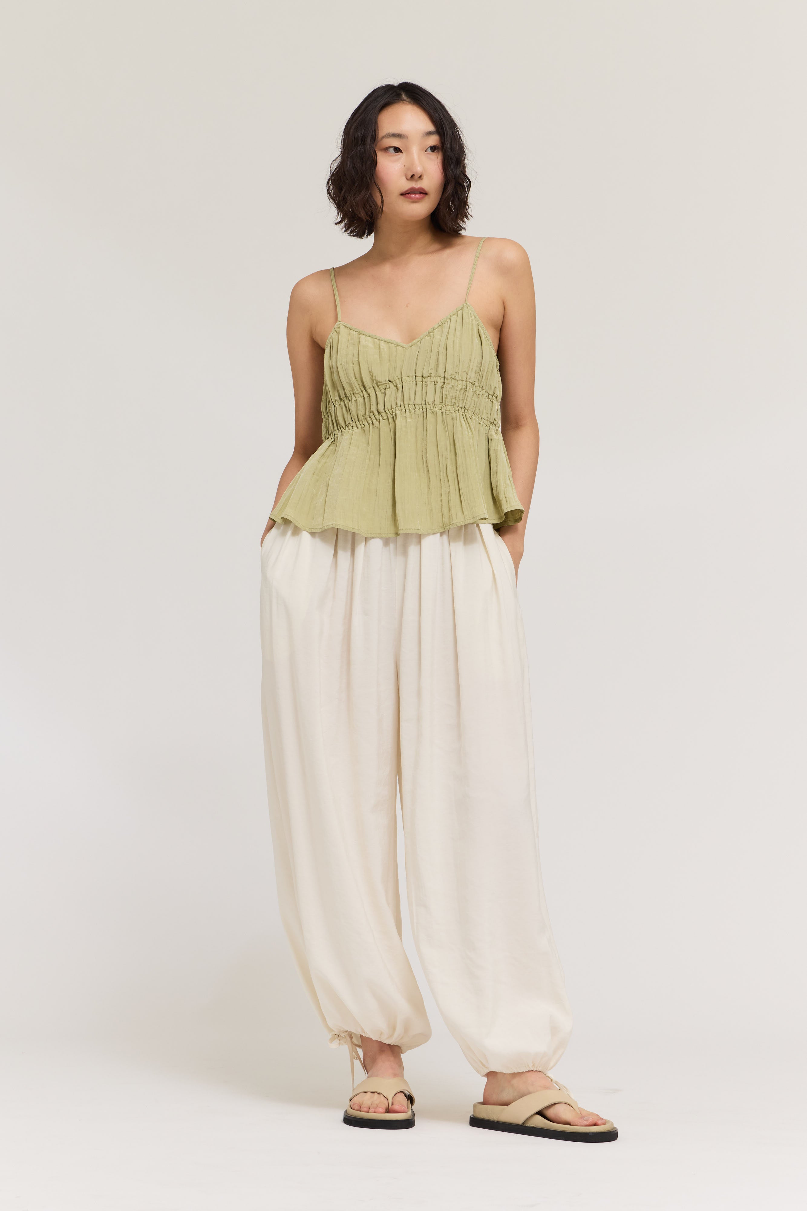 Crinkle Smock Tank in Spray Green