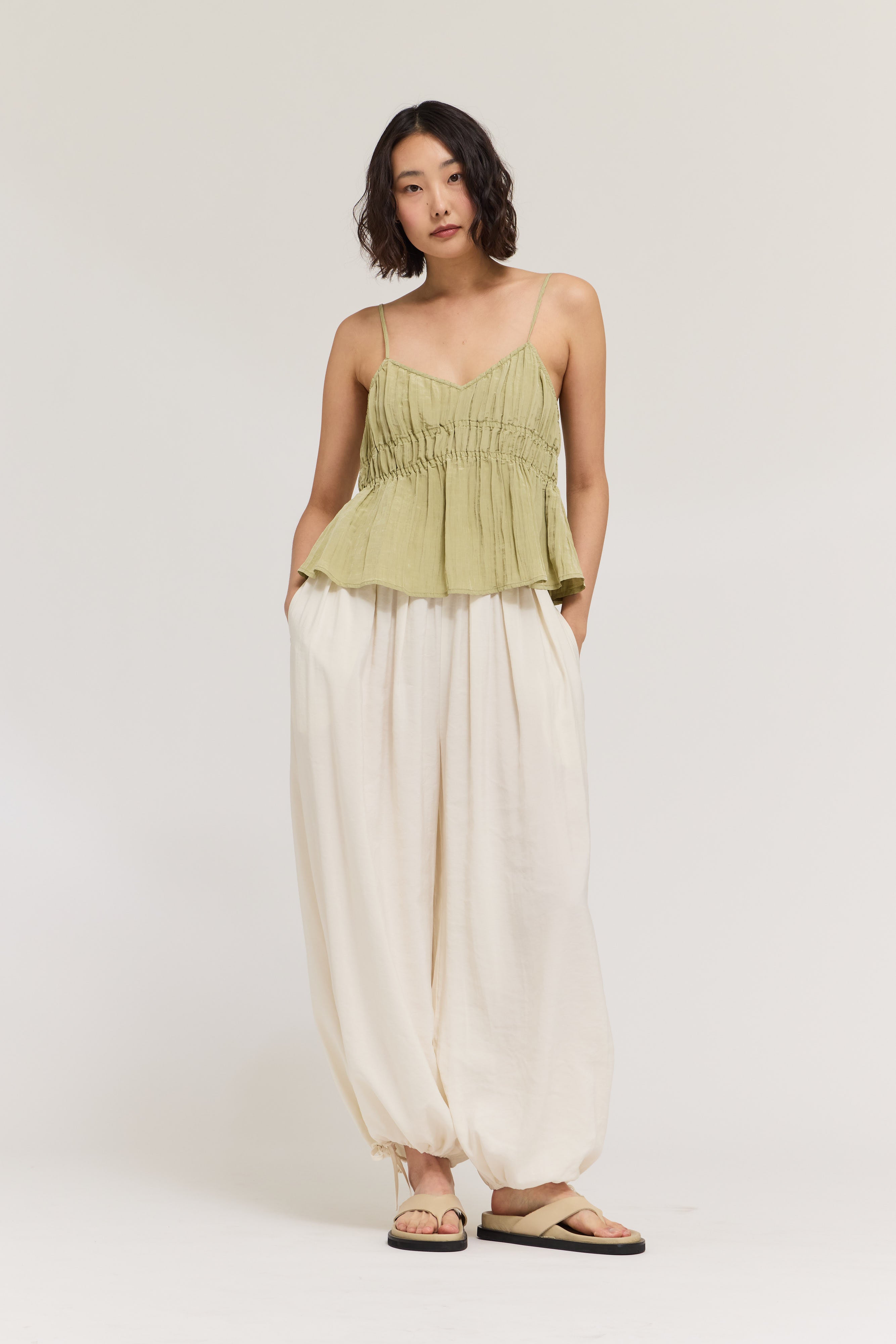 Pleated Waist Balloon Pants in Soy