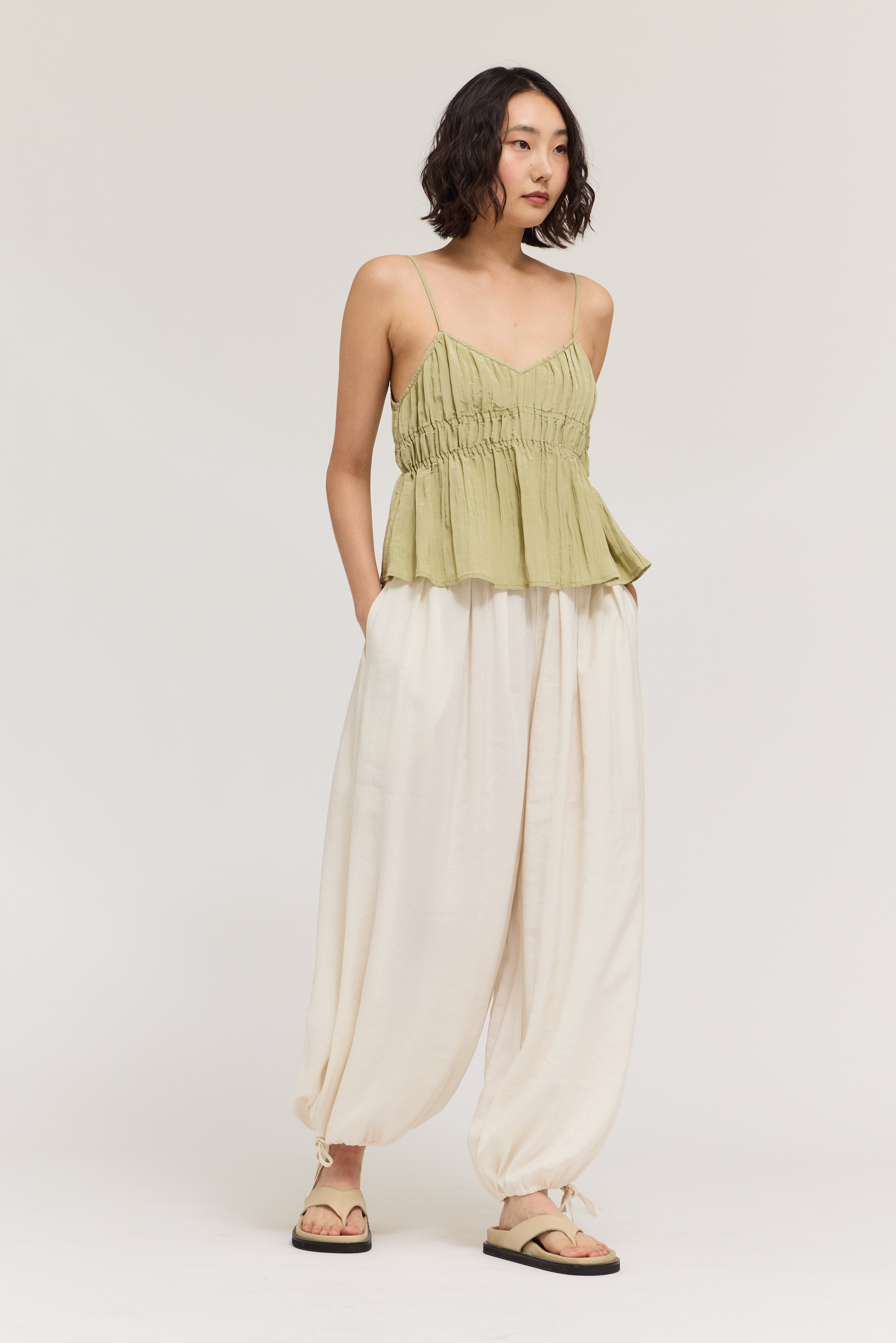Crinkle Smock Tank in Spray Green