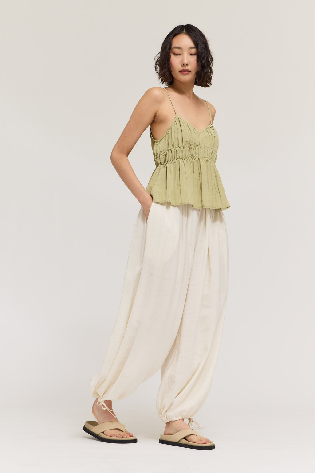 Pleated Waist Balloon Pants in Soy