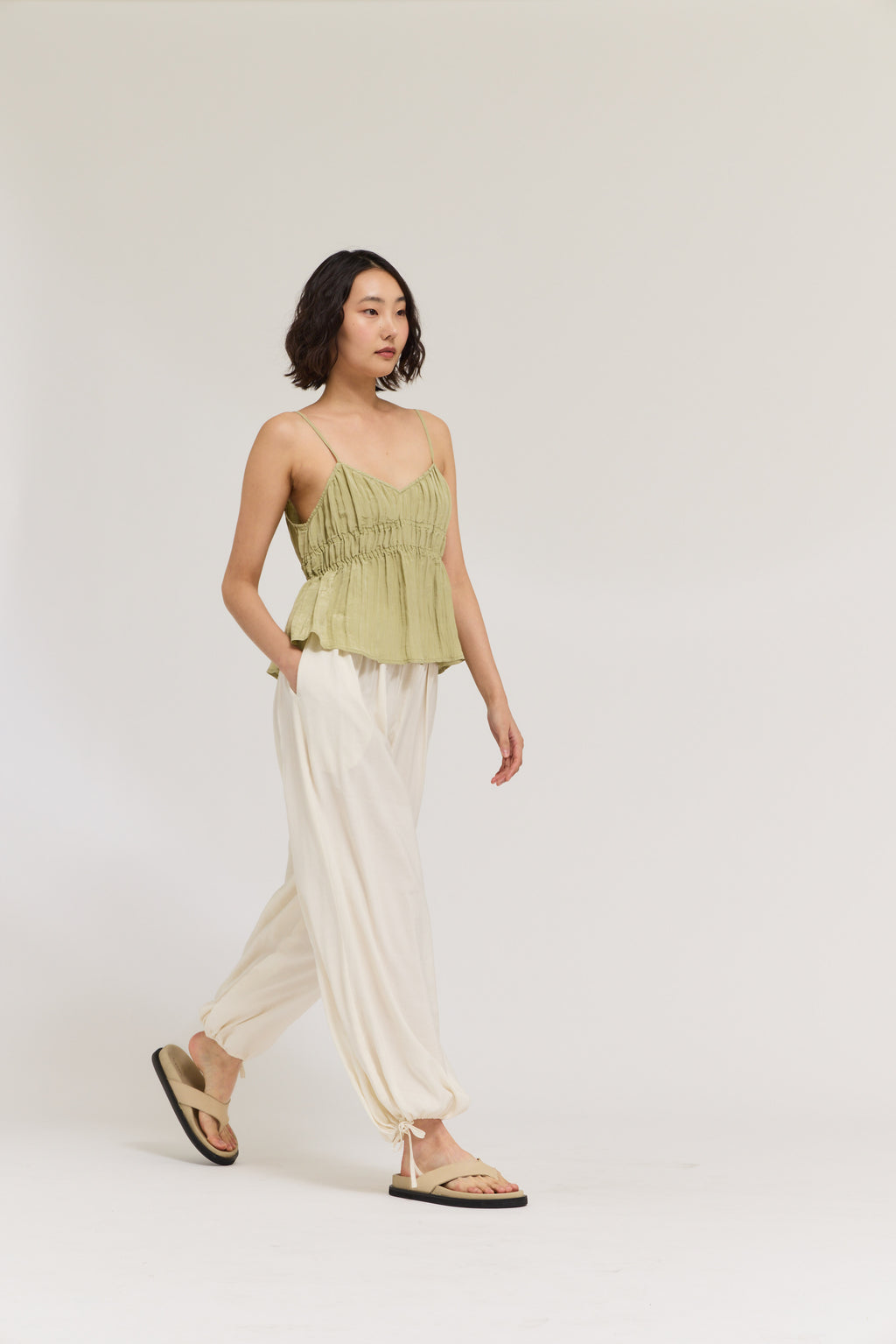Pleated Waist Balloon Pants in Soy