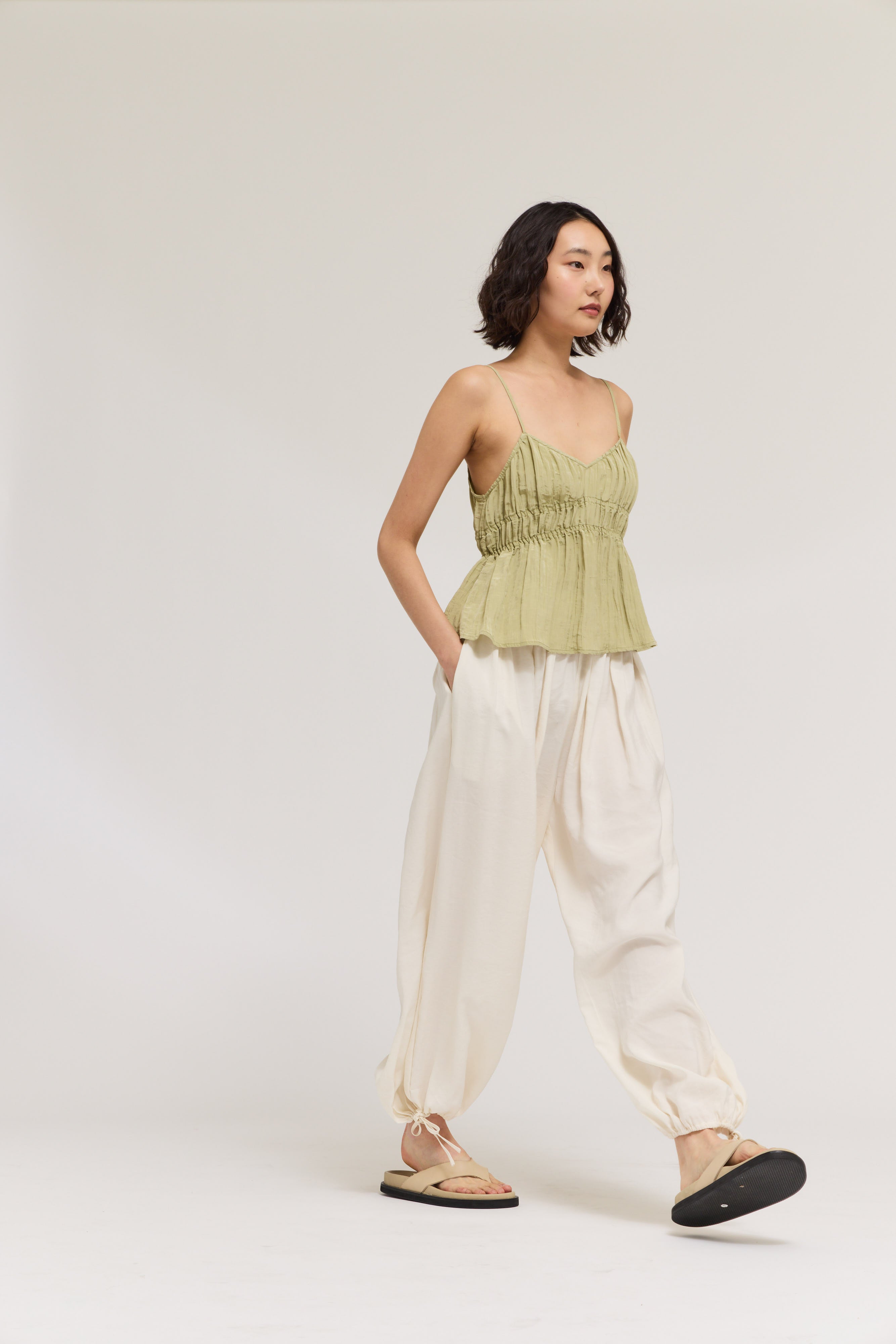 Crinkle Smock Tank in Spray Green