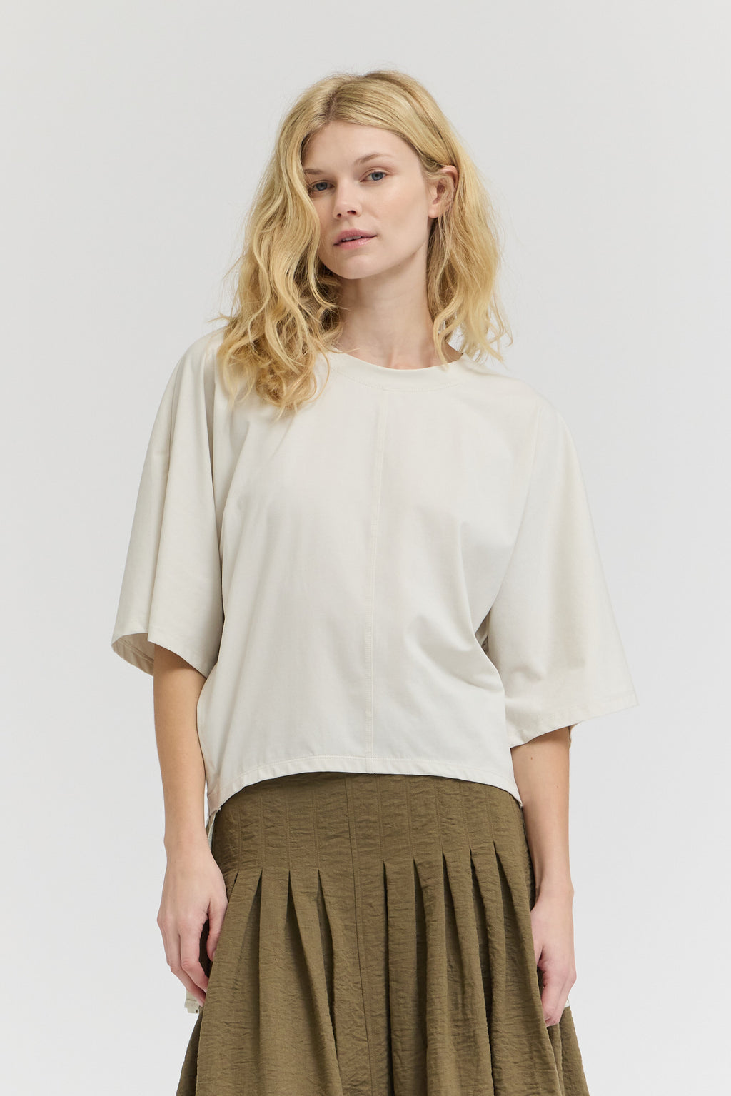 Drop Shoulder Short Sleeve Jersey Top in Cloud