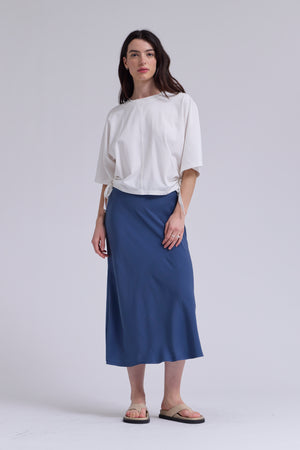 Satin Mermaid Fit Skirt in Blue Dusk
