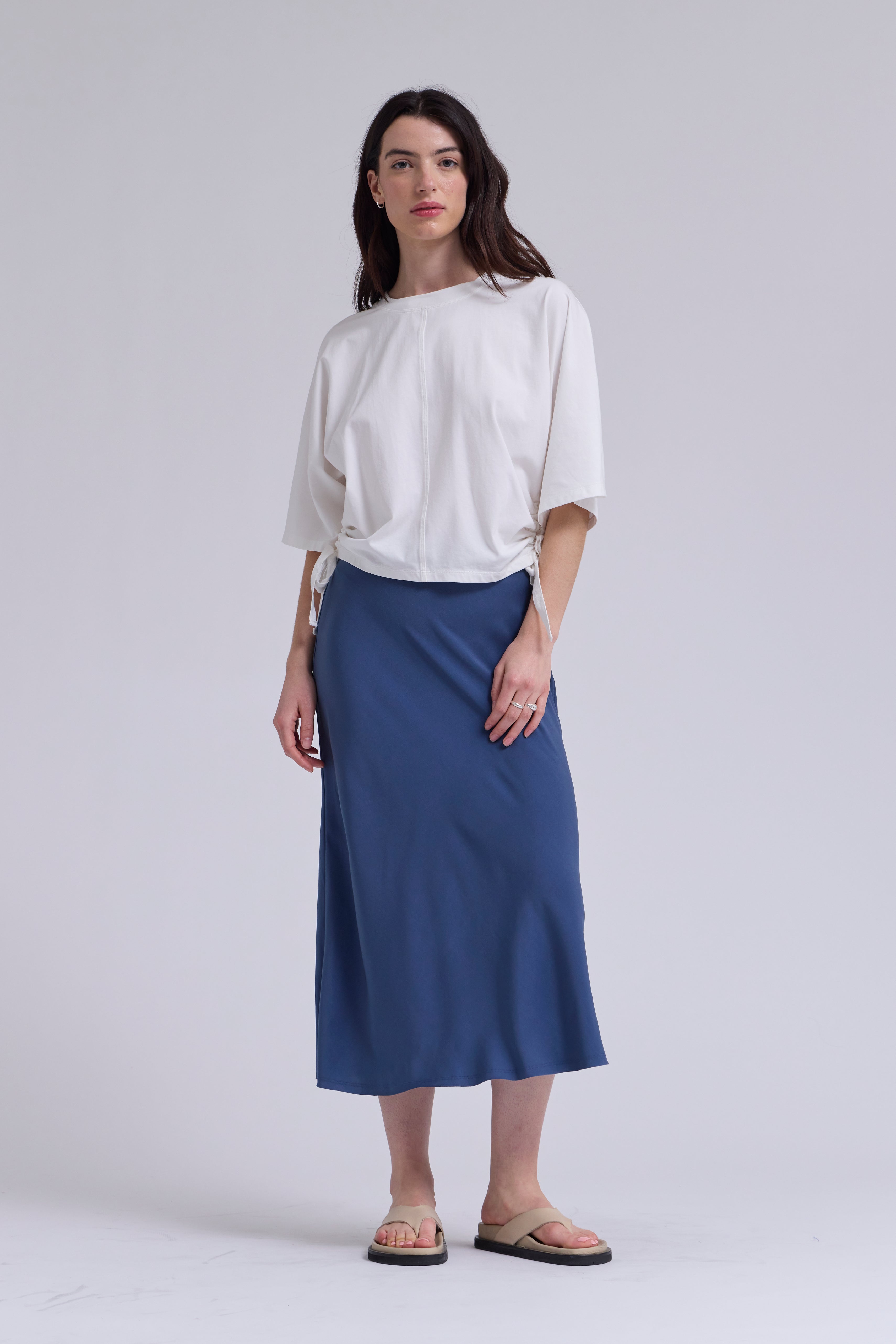 Satin Mermaid Fit Skirt in Blue Dusk