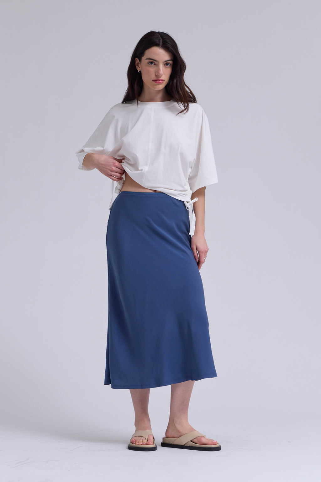 Satin Mermaid Fit Skirt in Blue Dusk