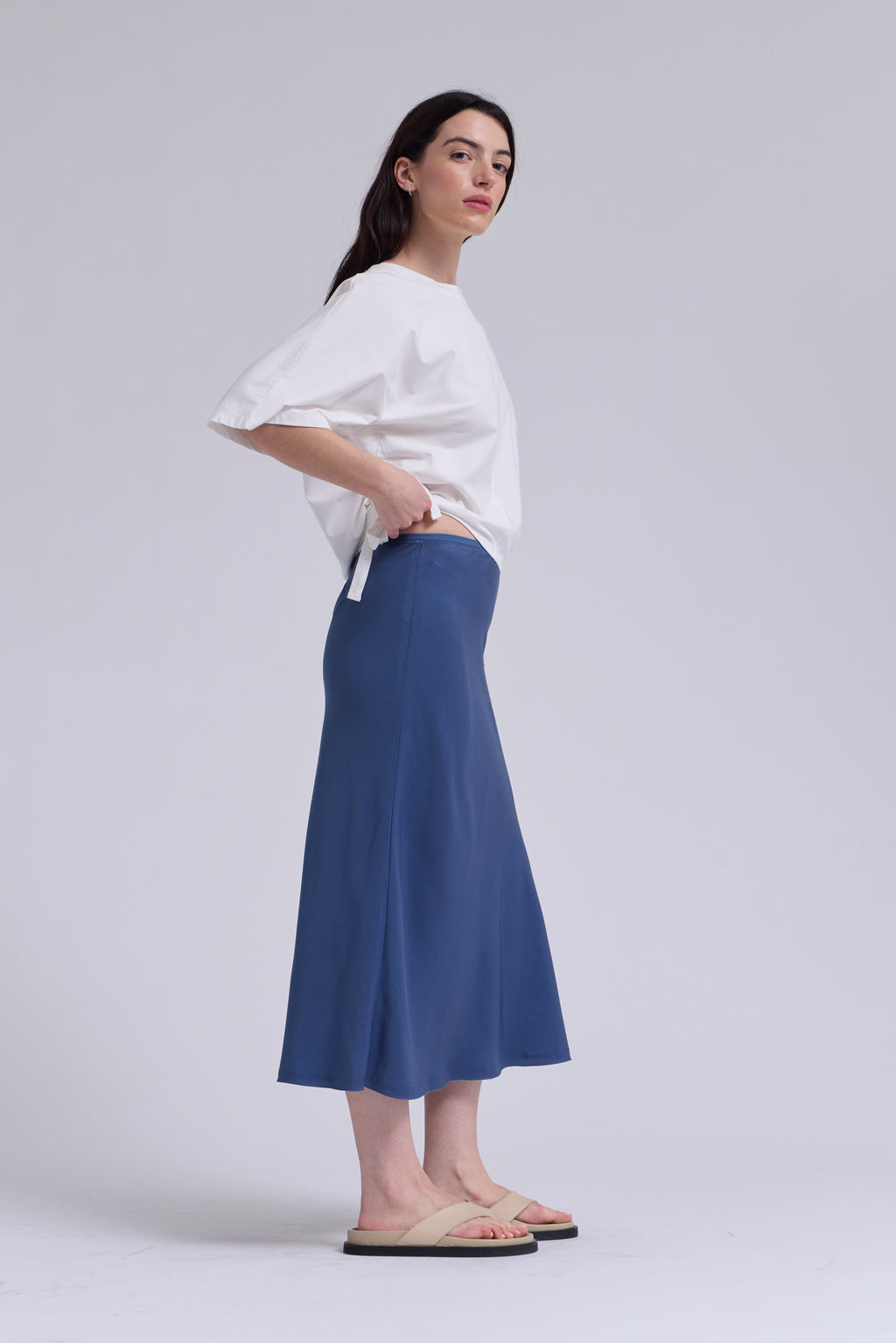 Satin Mermaid Fit Skirt in Blue Dusk