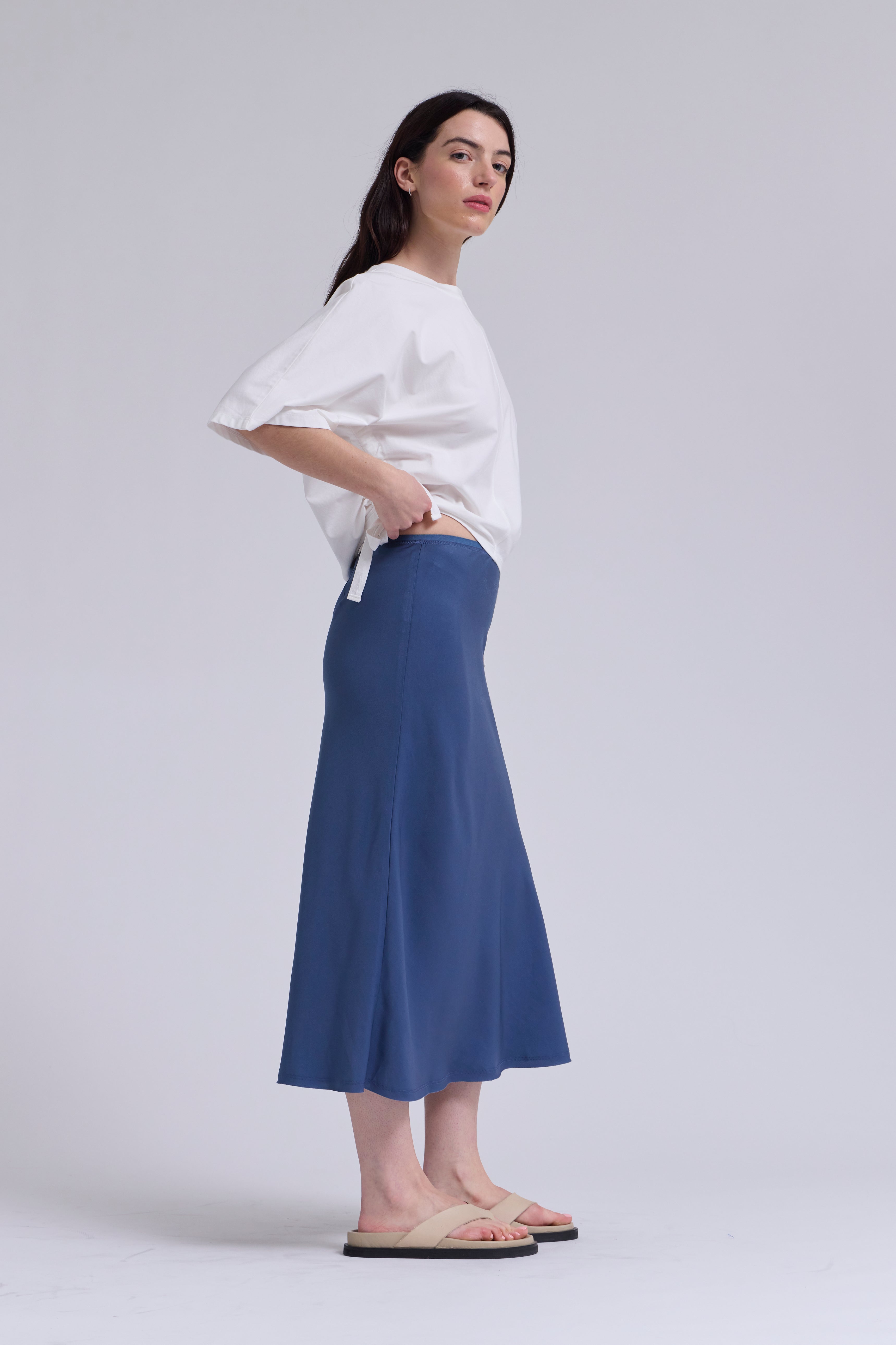 Satin Mermaid Fit Skirt in Blue Dusk
