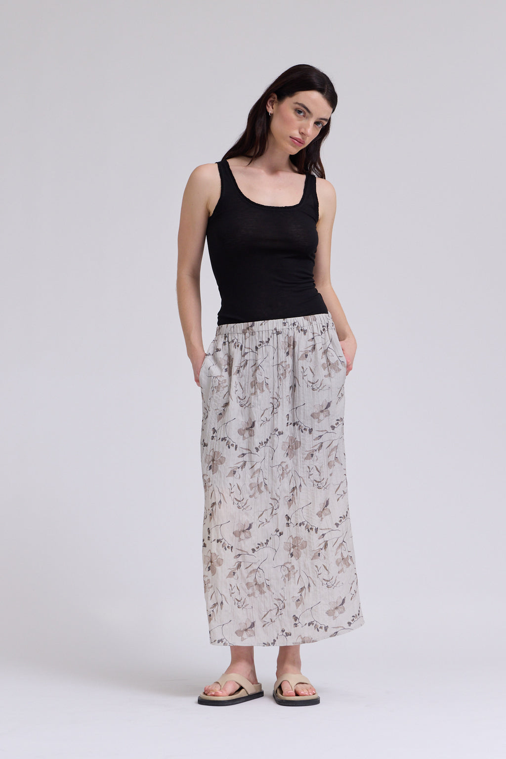 Banding Waist Printed Skirt in Haze