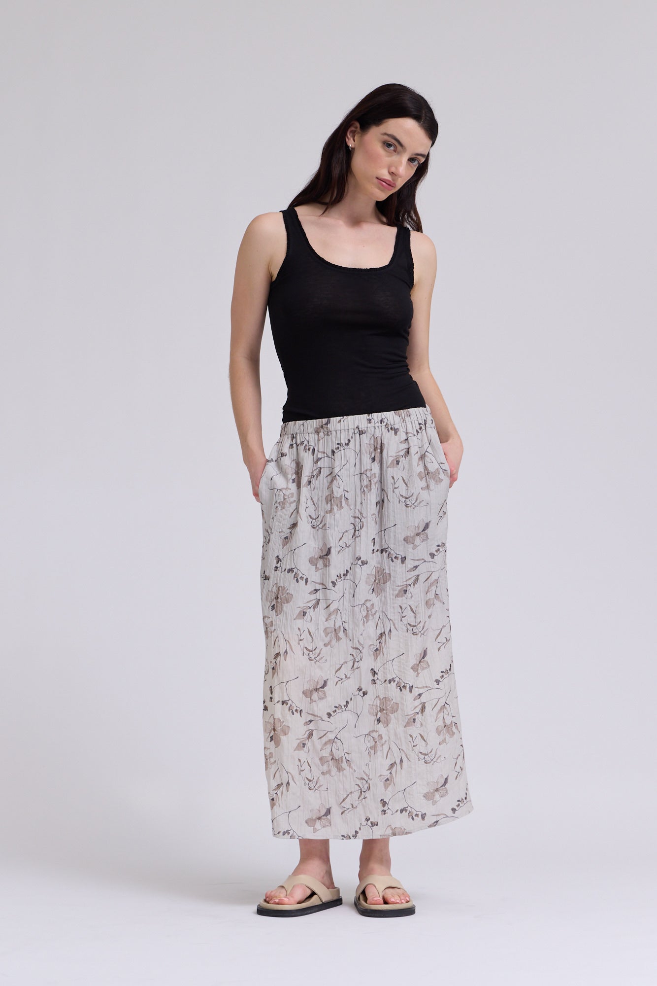 Banding Waist Printed Skirt in Haze