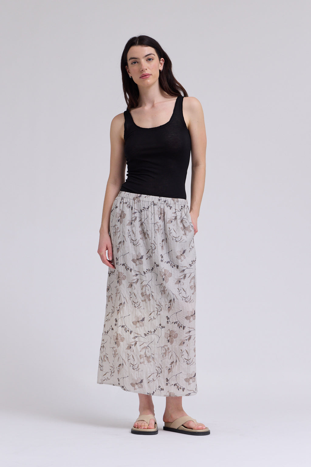 Banding Waist Printed Skirt in Haze