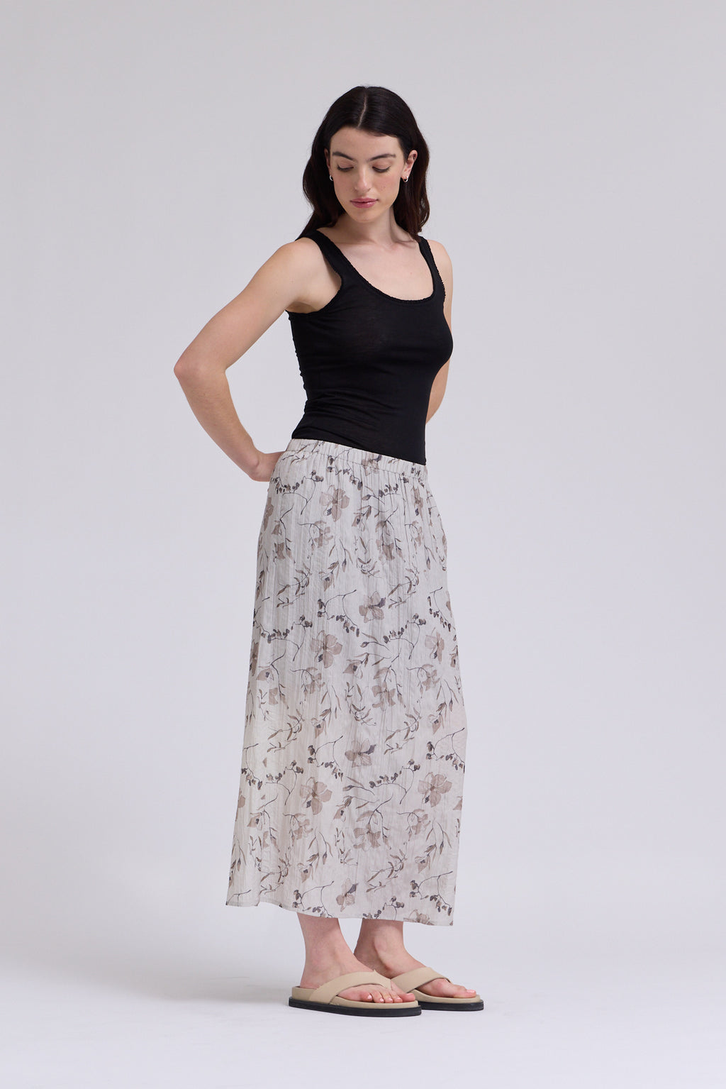 Banding Waist Printed Skirt in Haze