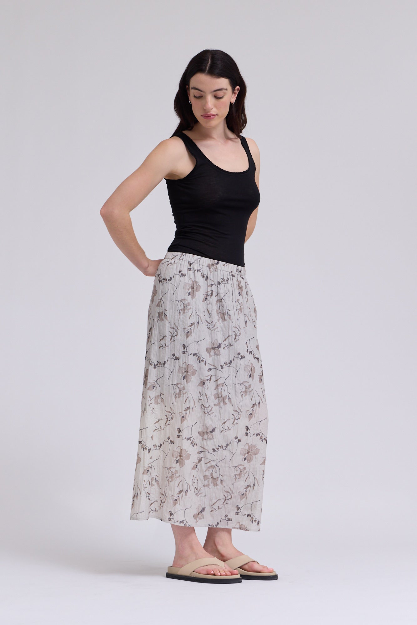 Banding Waist Printed Skirt in Haze