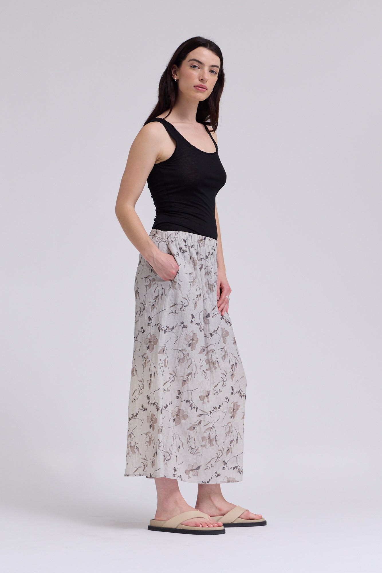 Banding Waist Printed Skirt in Haze