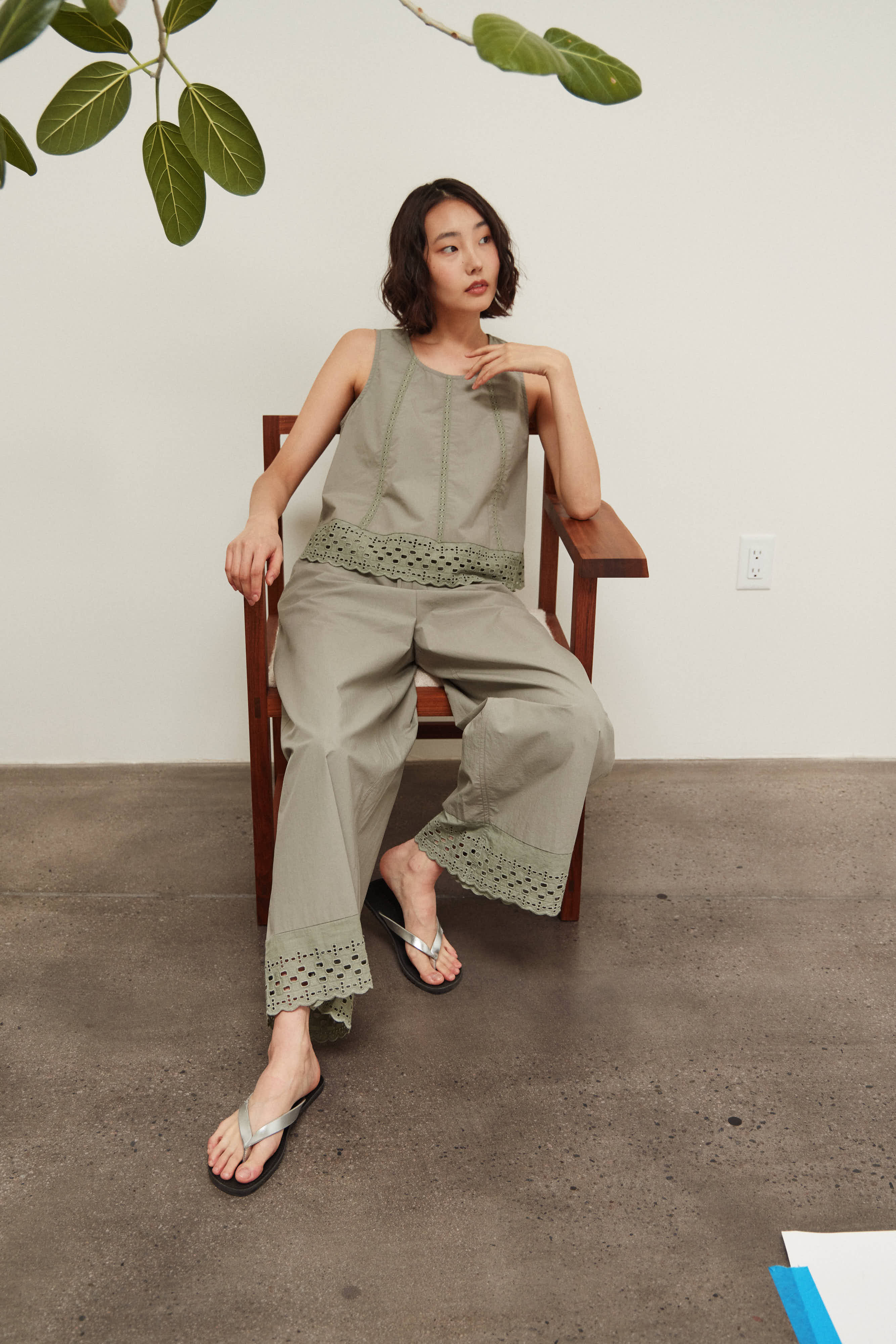 Lace Inset Tank in Dry Herb