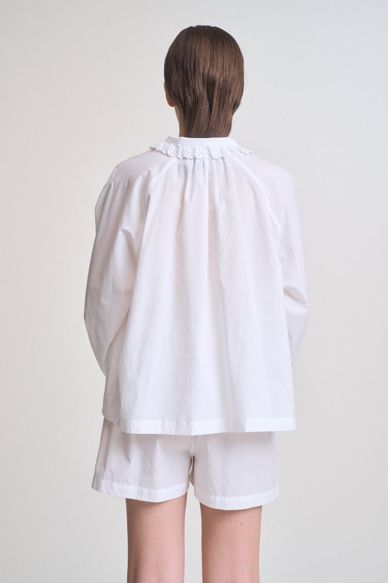 Eyelet Collar Shirt in Off White