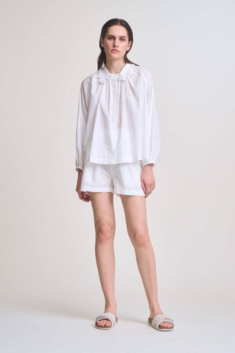 Eyelet Collar Shirt in Off White