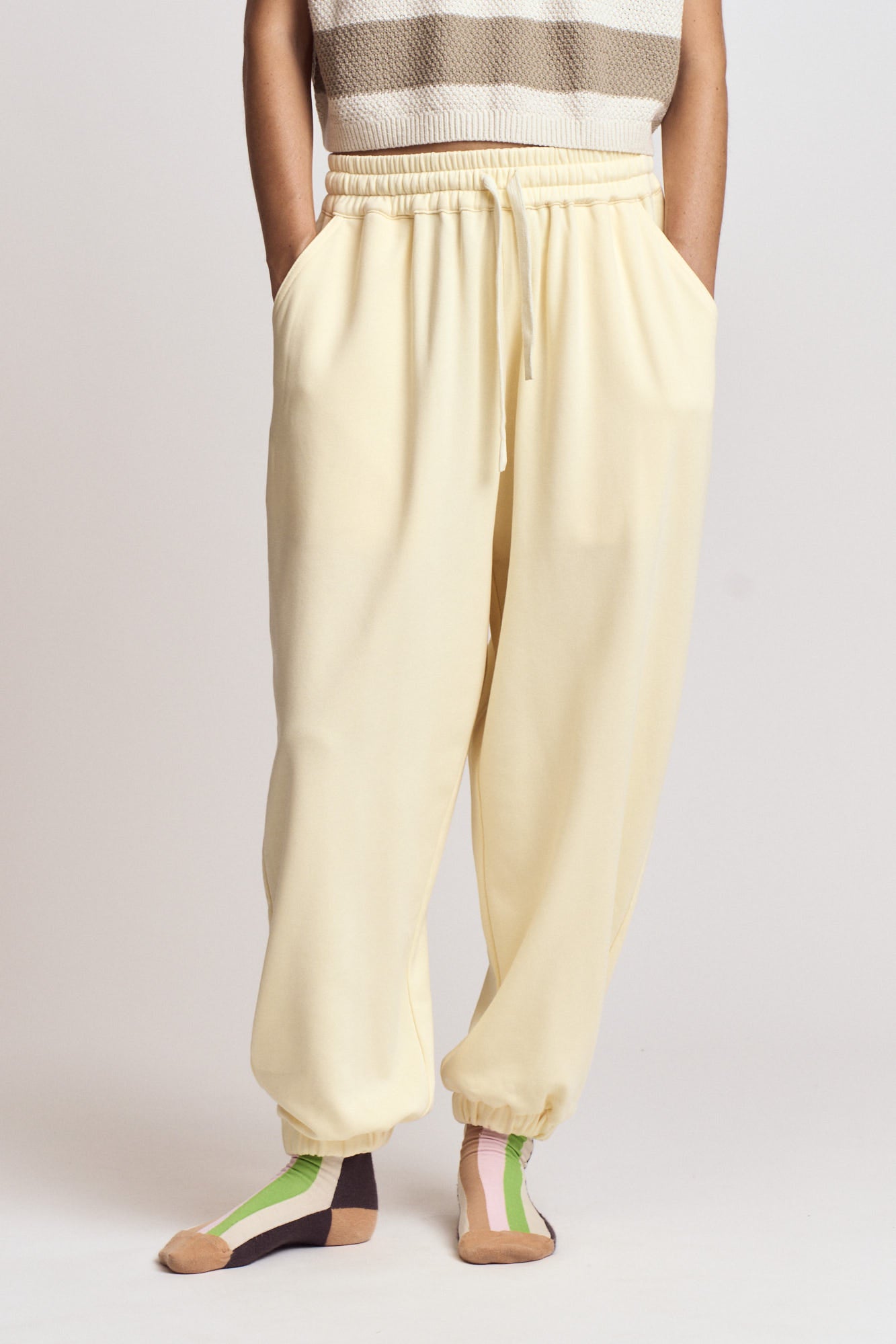 Rib And Terry Sweat Pants in Butter
