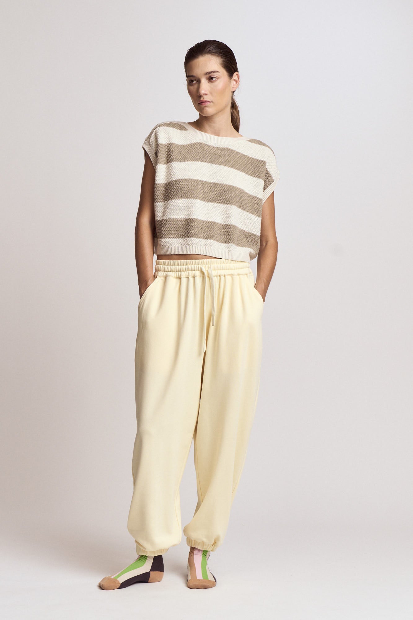 Rib And Terry Sweat Pants in Butter
