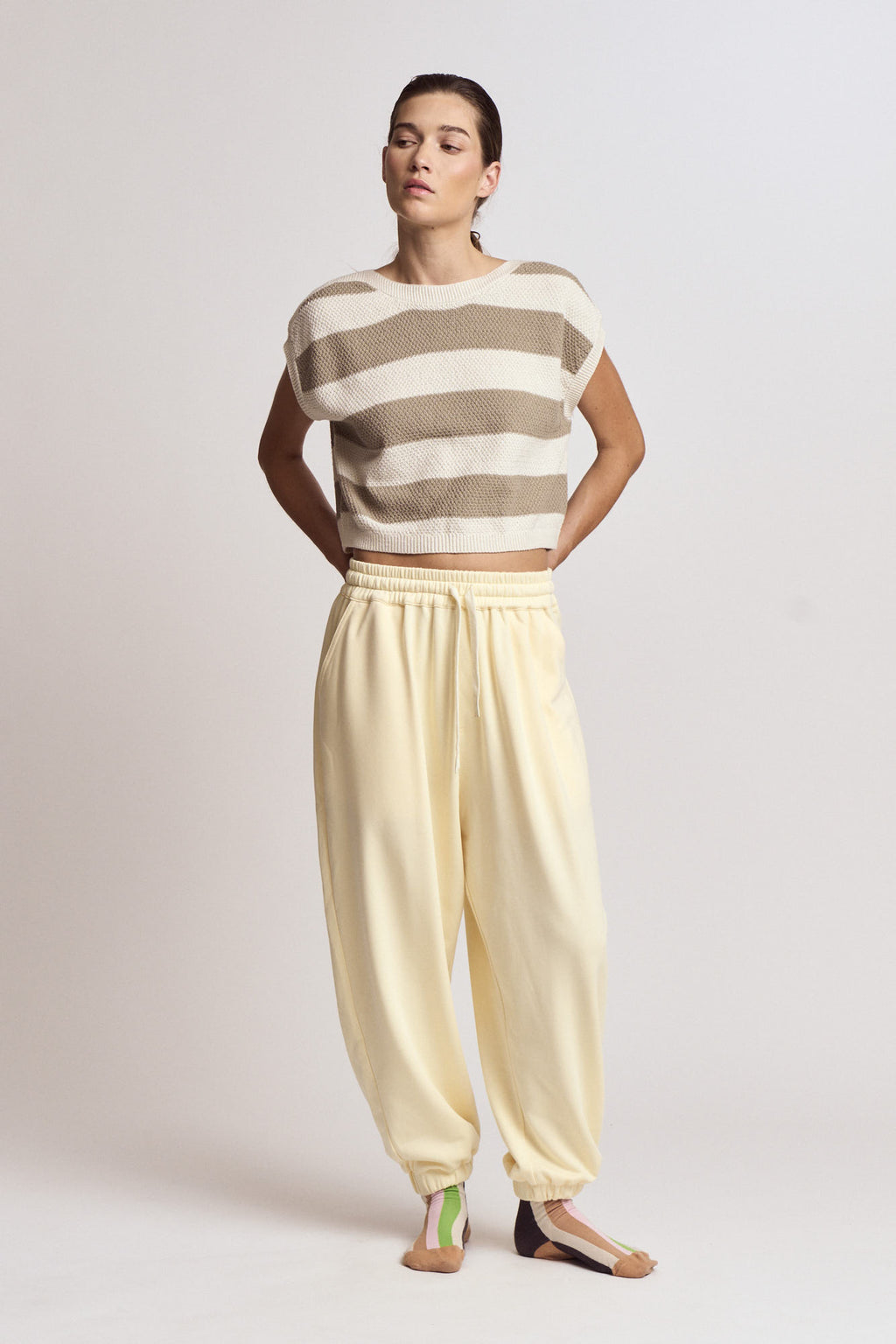 Rib And Terry Sweat Pants in Butter